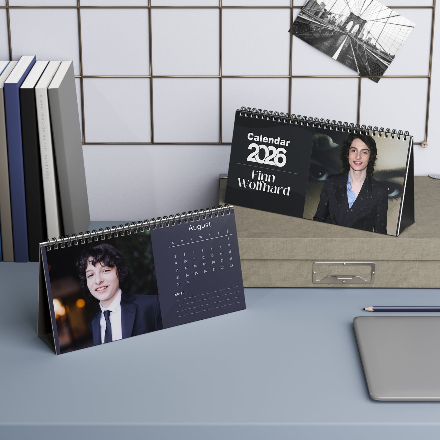 Finn Wolfhard 2026 Desk Calendar | Celebrity Spiral Bound Photo Calendar | Fan Collectible Gift | Stylish Desk & Office Décor