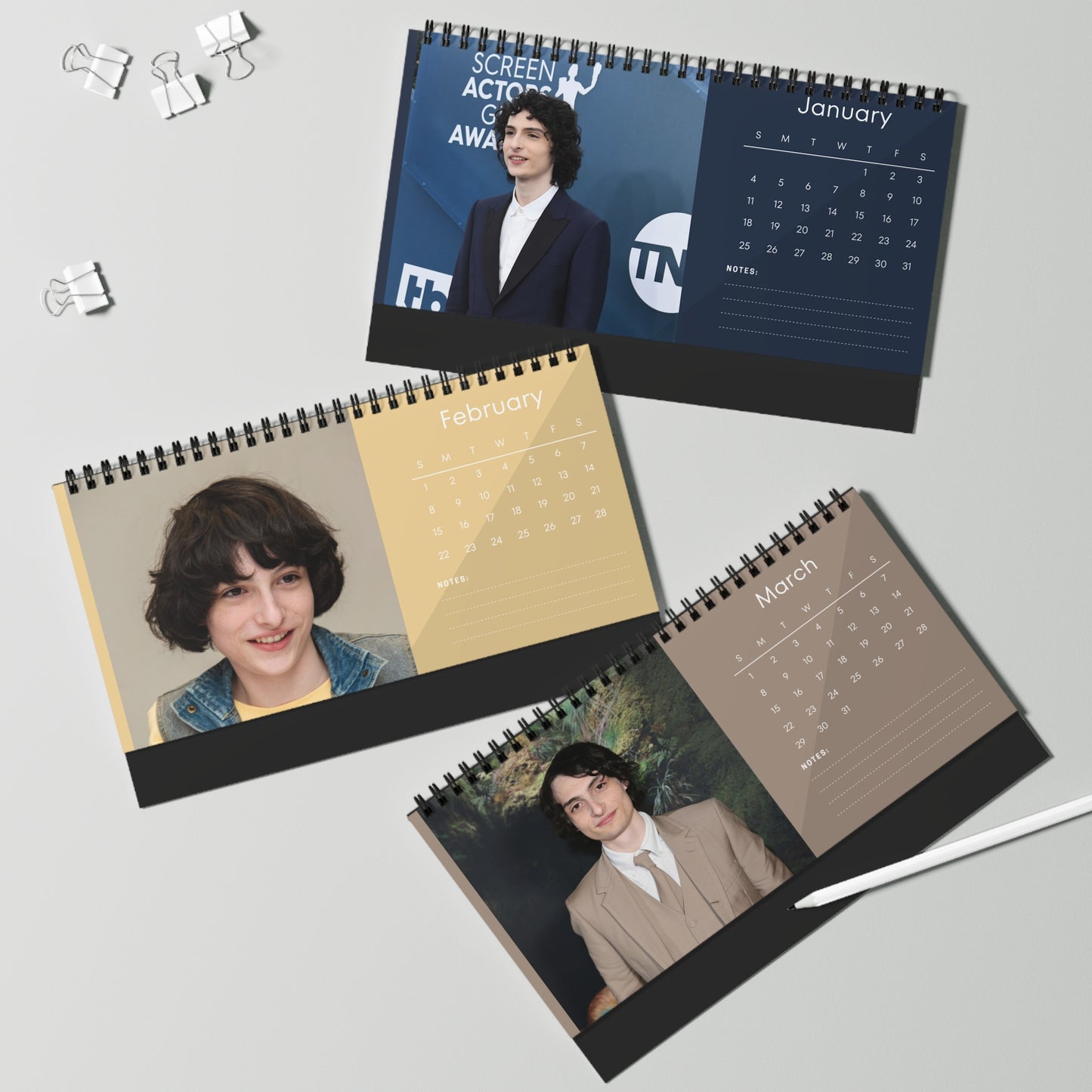Finn Wolfhard 2026 Desk Calendar | Celebrity Spiral Bound Photo Calendar | Fan Collectible Gift | Stylish Desk & Office Décor