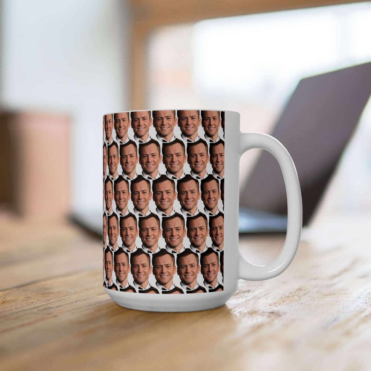 Taron Egerton Face Pattern Ceramic Mug | Unique Gift for Taron Egerton Fans