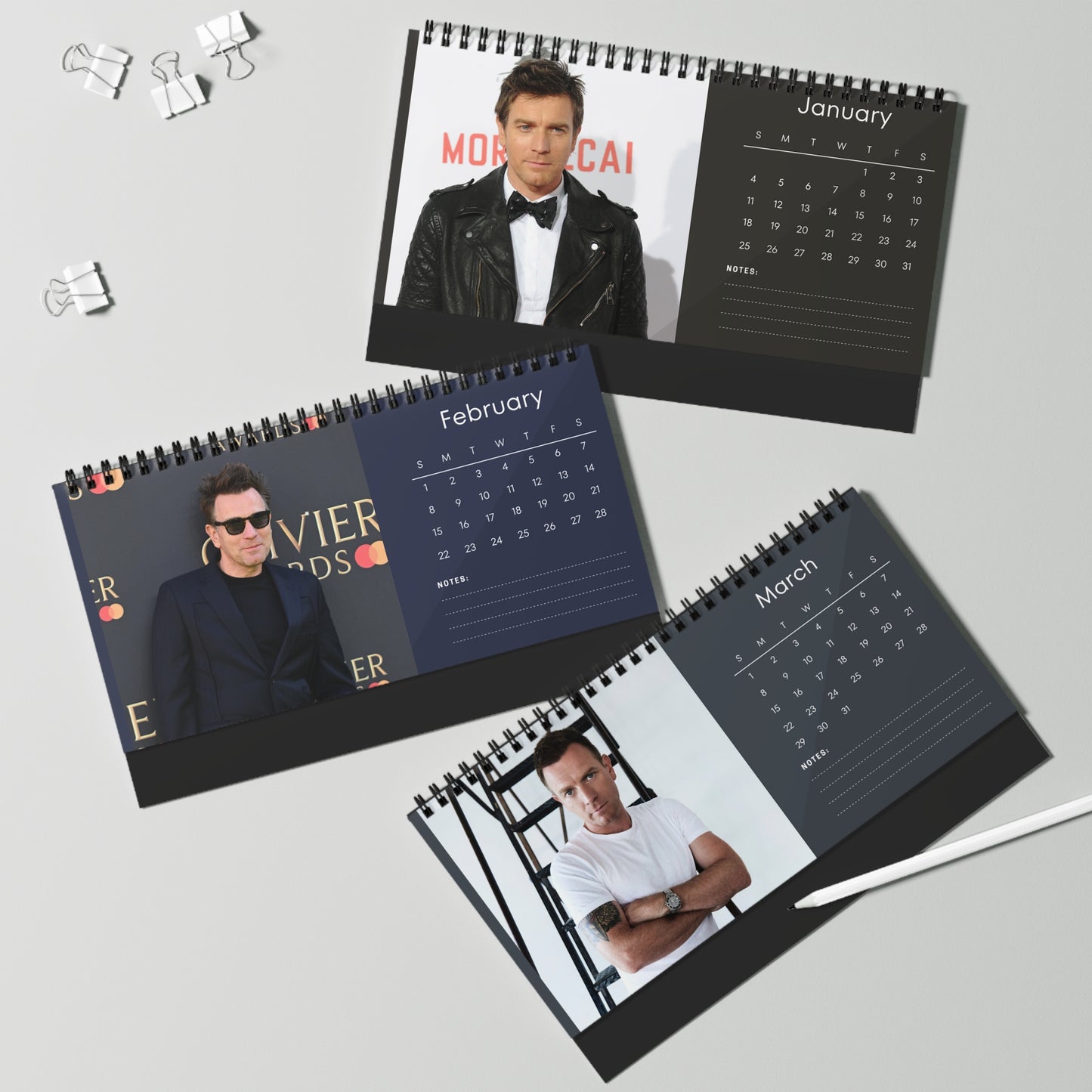 Ewan McGregor 2026 Desk Calendar | Celebrity Spiral Bound Photo Calendar | Fan Collectible Gift | Stylish Desk & Office Décor