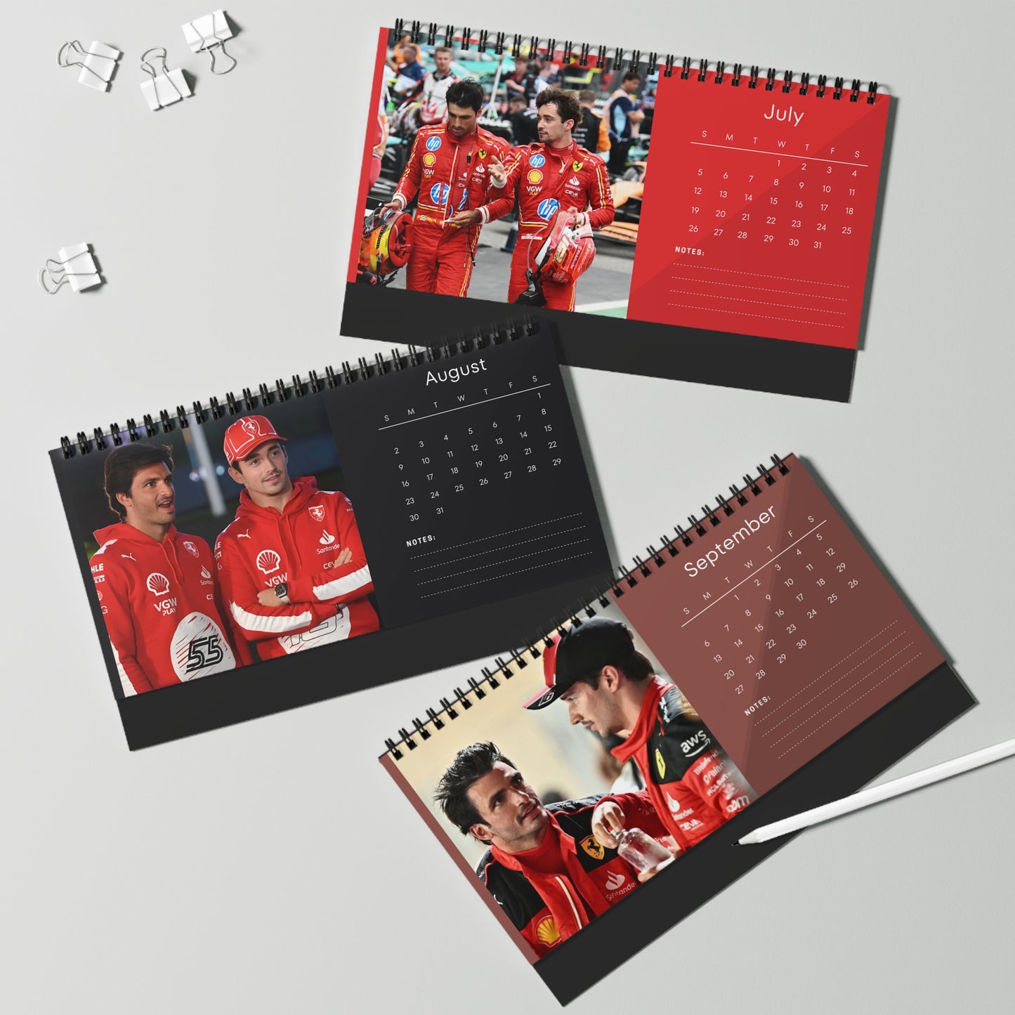 Charles Leclerc & Carlos Sainz 2026 Desk Calendar | Ferrari F1 Drivers | Formula 1 Racing Planner | Motorsport Fans Gift
