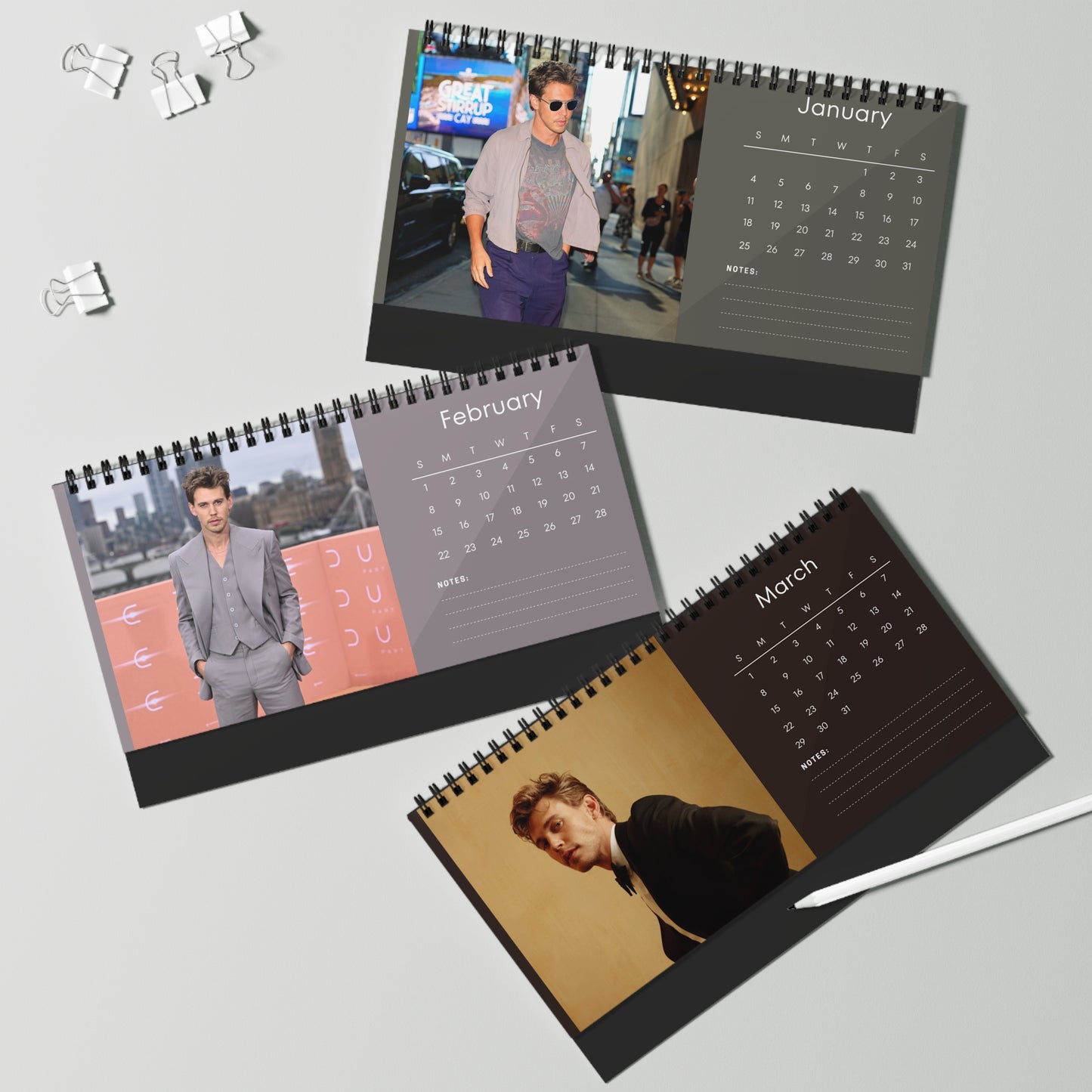 Austin Butler 2026 Desk Calendar | Celebrity Spiral Bound Photo Calendar | Fan Collectible Gift | Stylish Desk & Office Décor