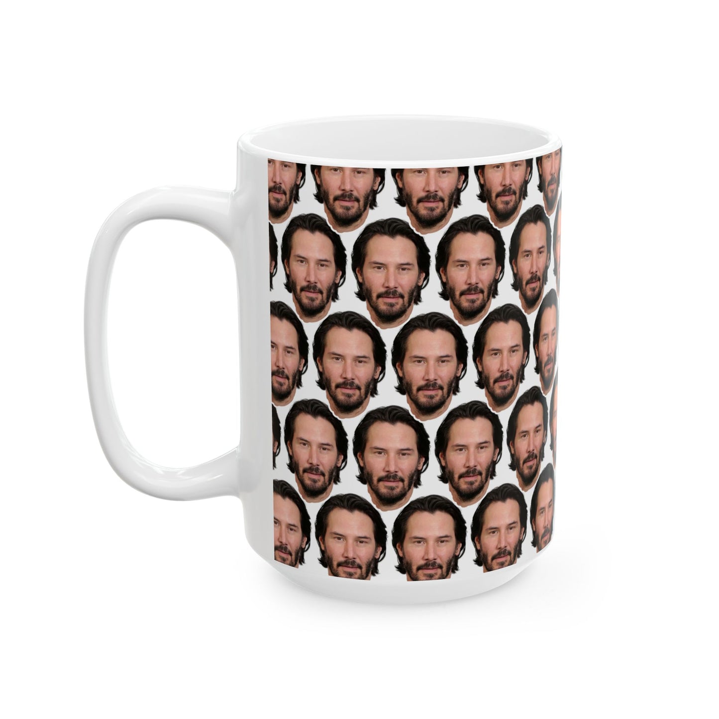 Keanu Reeves Face Pattern Ceramic Mug | Unique Gift for Keanu Reeves White Fans