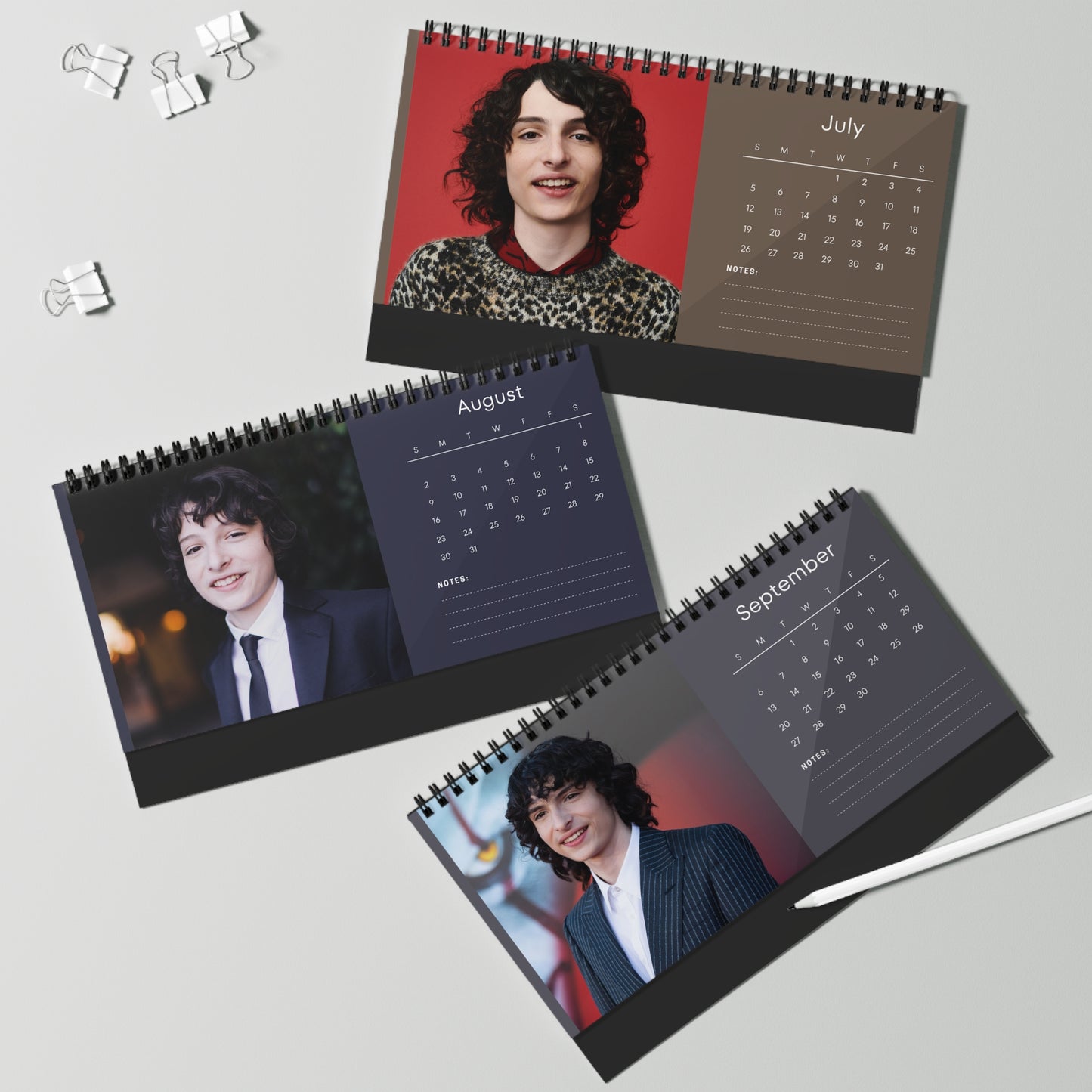Finn Wolfhard 2026 Desk Calendar | Celebrity Spiral Bound Photo Calendar | Fan Collectible Gift | Stylish Desk & Office Décor