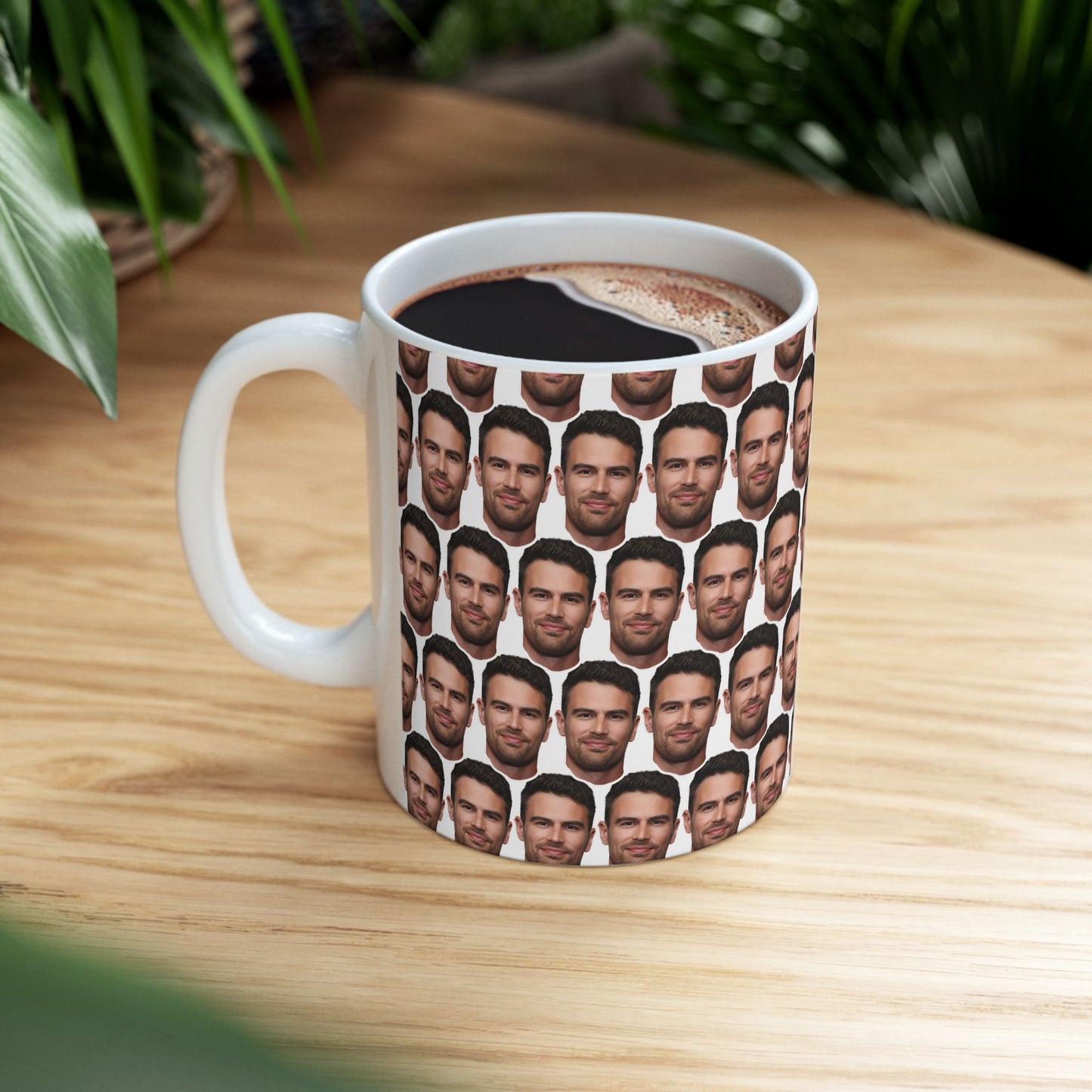 Theo James Face Pattern Ceramic Mug | Unique Gift for Theo James Fans