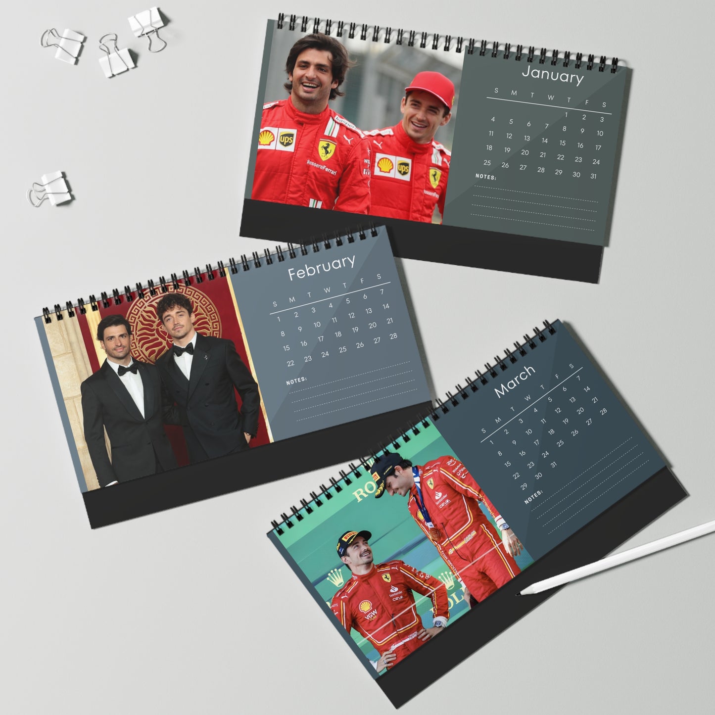 Charles Leclerc & Carlos Sainz 2026 Desk Calendar | Ferrari F1 Drivers | Formula 1 Racing Planner | Motorsport Fans Gift