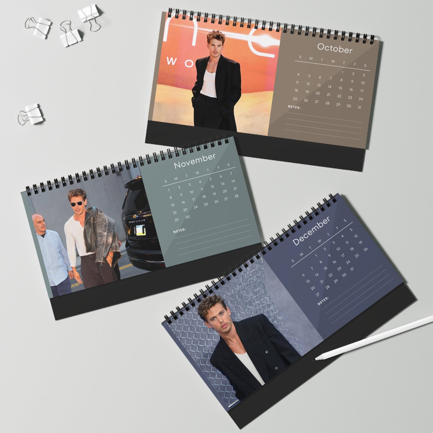 Austin Butler 2026 Desk Calendar | Celebrity Spiral Bound Photo Calendar | Fan Collectible Gift | Stylish Desk & Office Décor