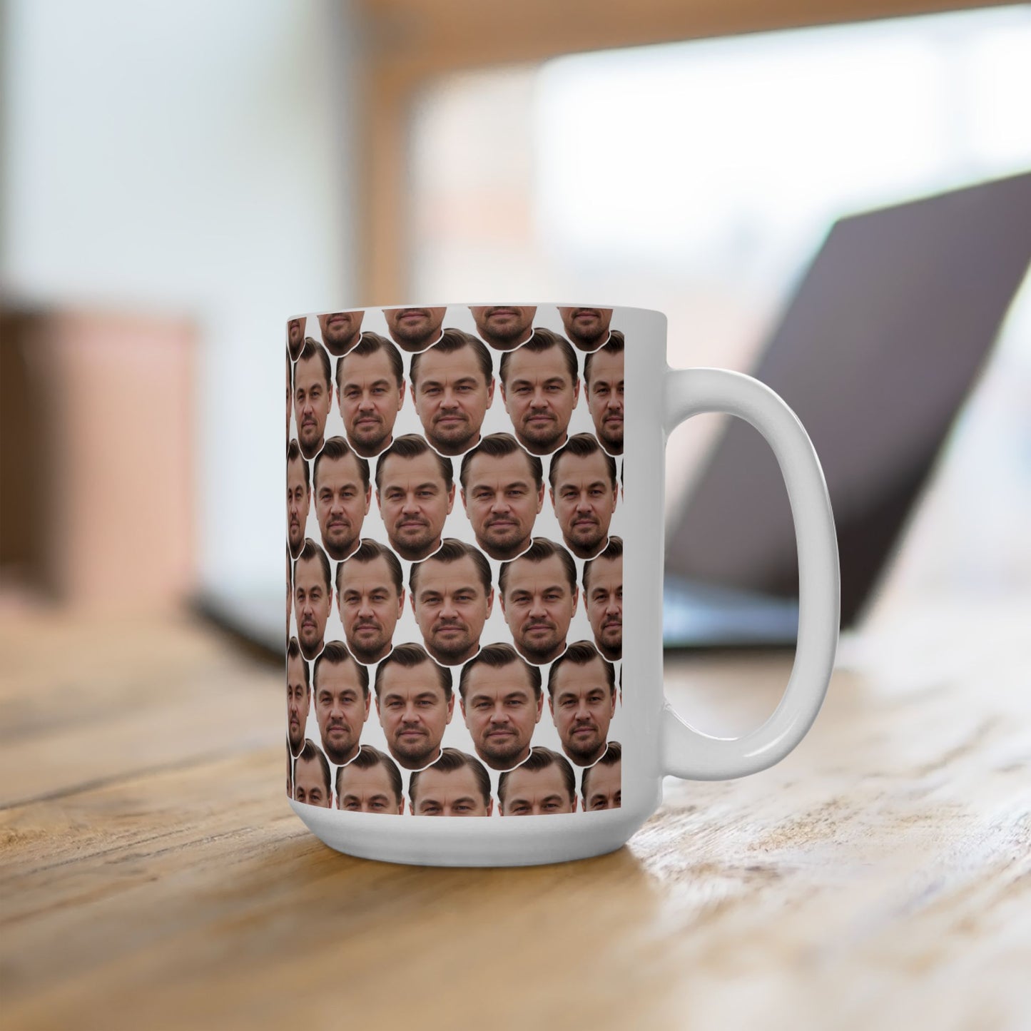 Leonardo DiCaprio Face Pattern Ceramic Mug | Unique Gift for Leonardo DiCaprio Fans
