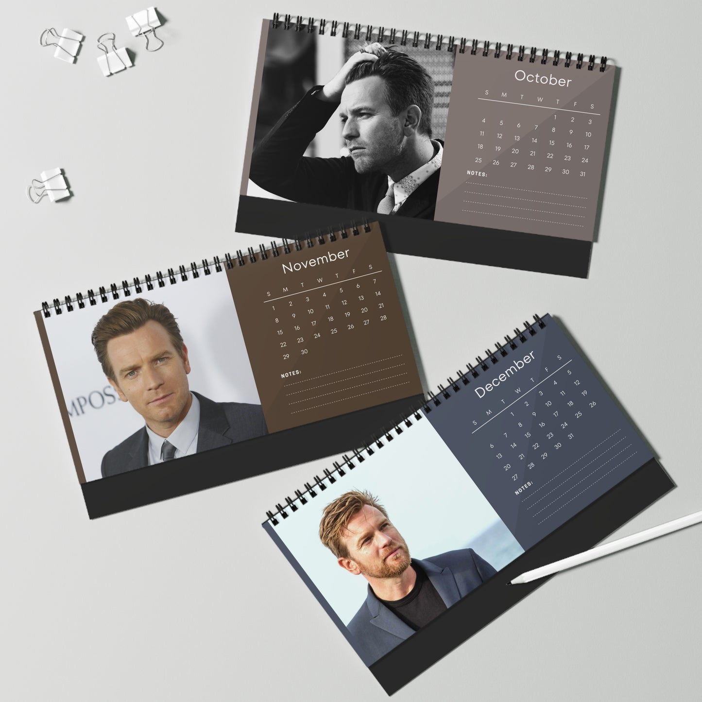 Ewan McGregor 2026 Desk Calendar | Celebrity Spiral Bound Photo Calendar | Fan Collectible Gift | Stylish Desk & Office Décor