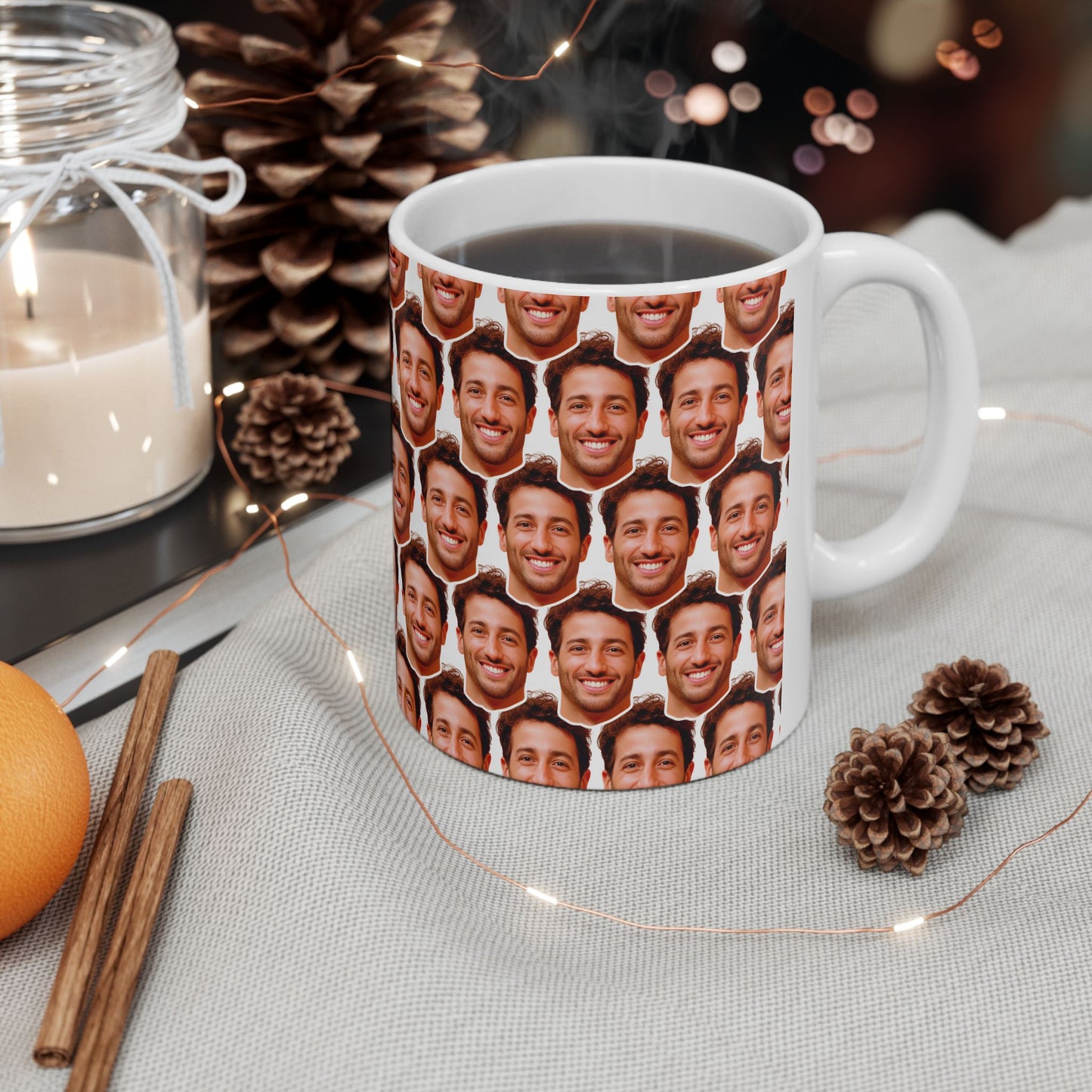 Daniel Ricciardo Funny Face Pattern Ceramic Mug | Unique Gift for Daniel Ricciardo Fans