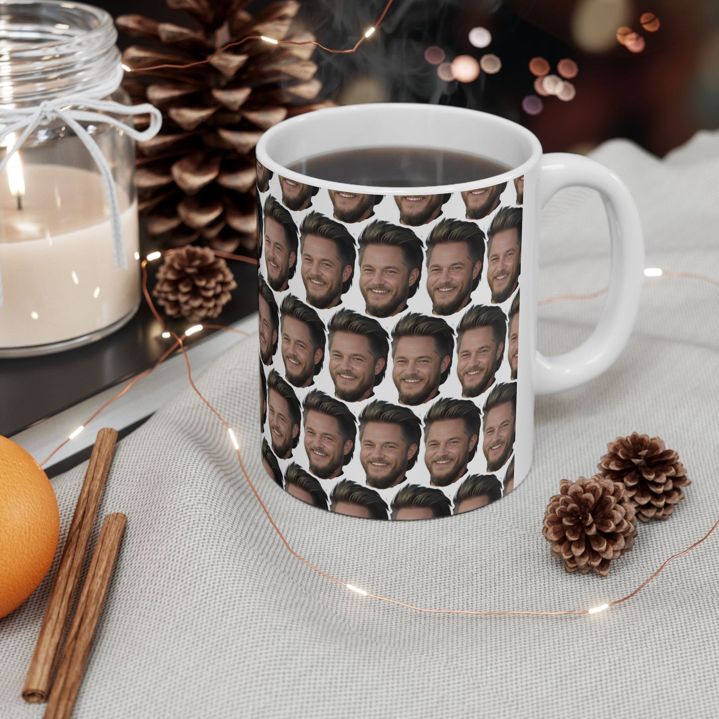 Travis Fimmel Face Pattern Ceramic Mug | Unique Gift for Travis Fimmel Fans