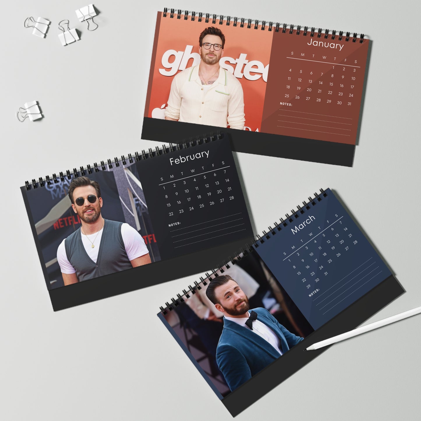 Chris Evans 2026 Desk Calendar | Celebrity Gift | Office Decor