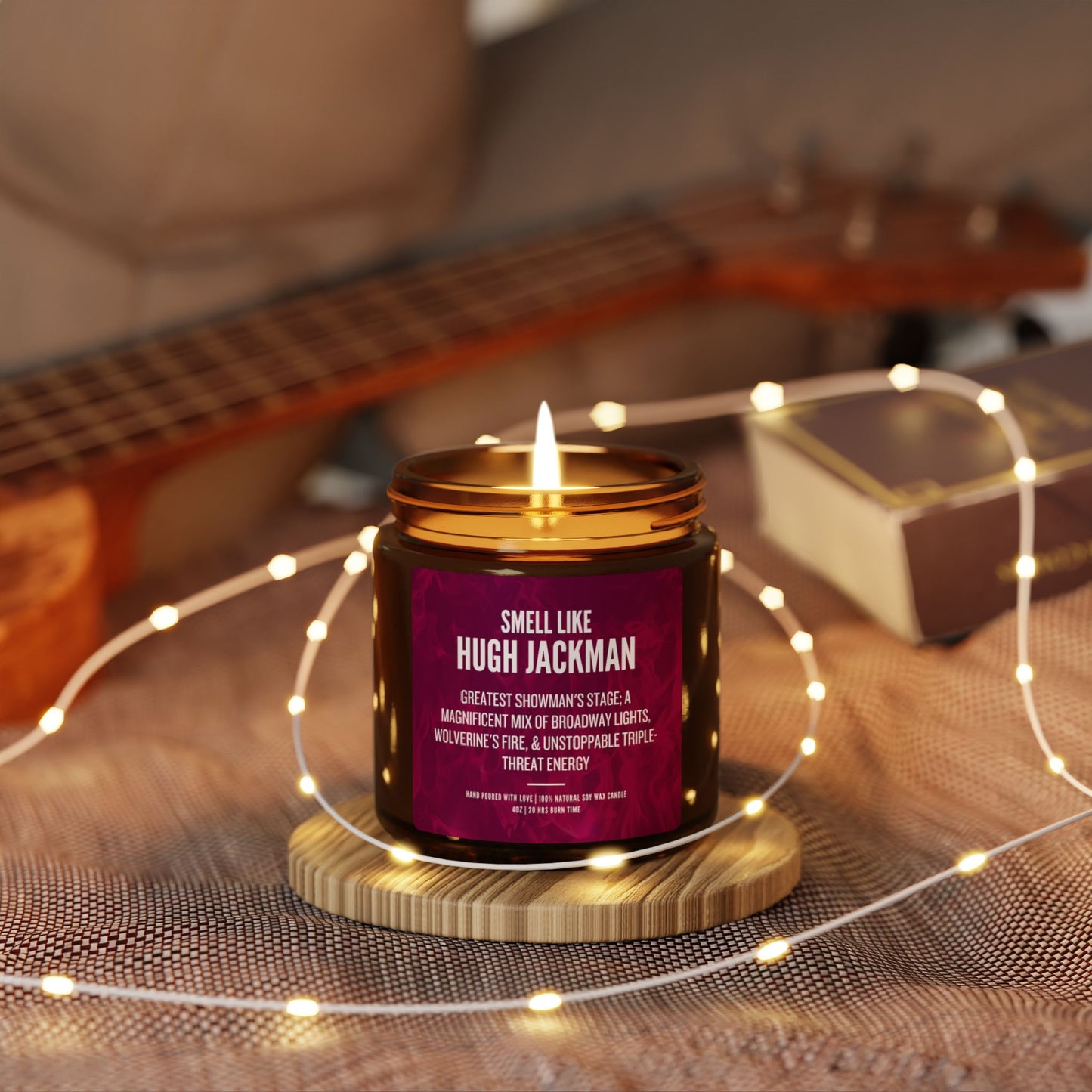 Hugh Jackman Scented Gift | Luxury Soy Candle| Hand-Poured Amber Jar
