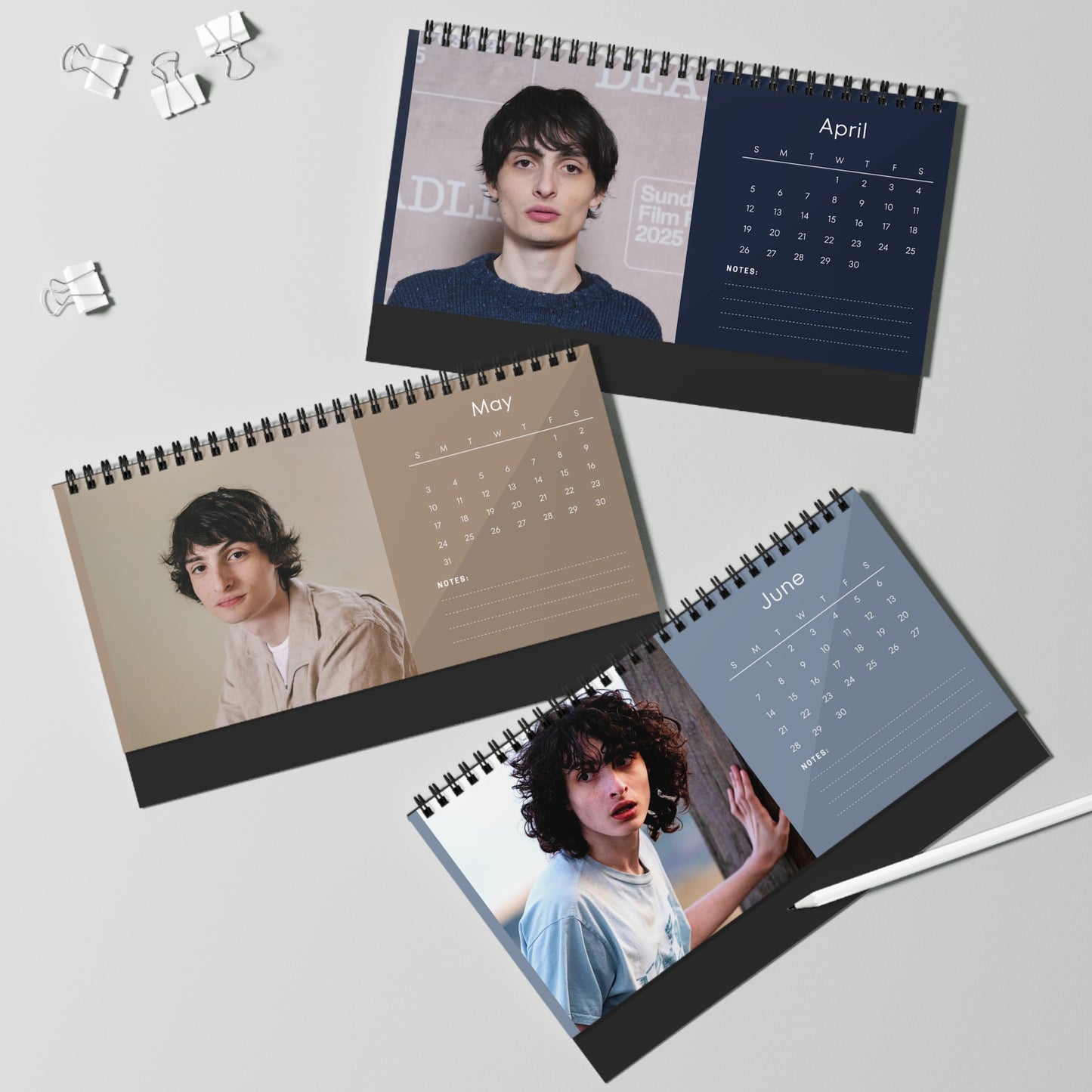 Finn Wolfhard 2026 Desk Calendar | Celebrity Spiral Bound Photo Calendar | Fan Collectible Gift | Stylish Desk & Office Décor