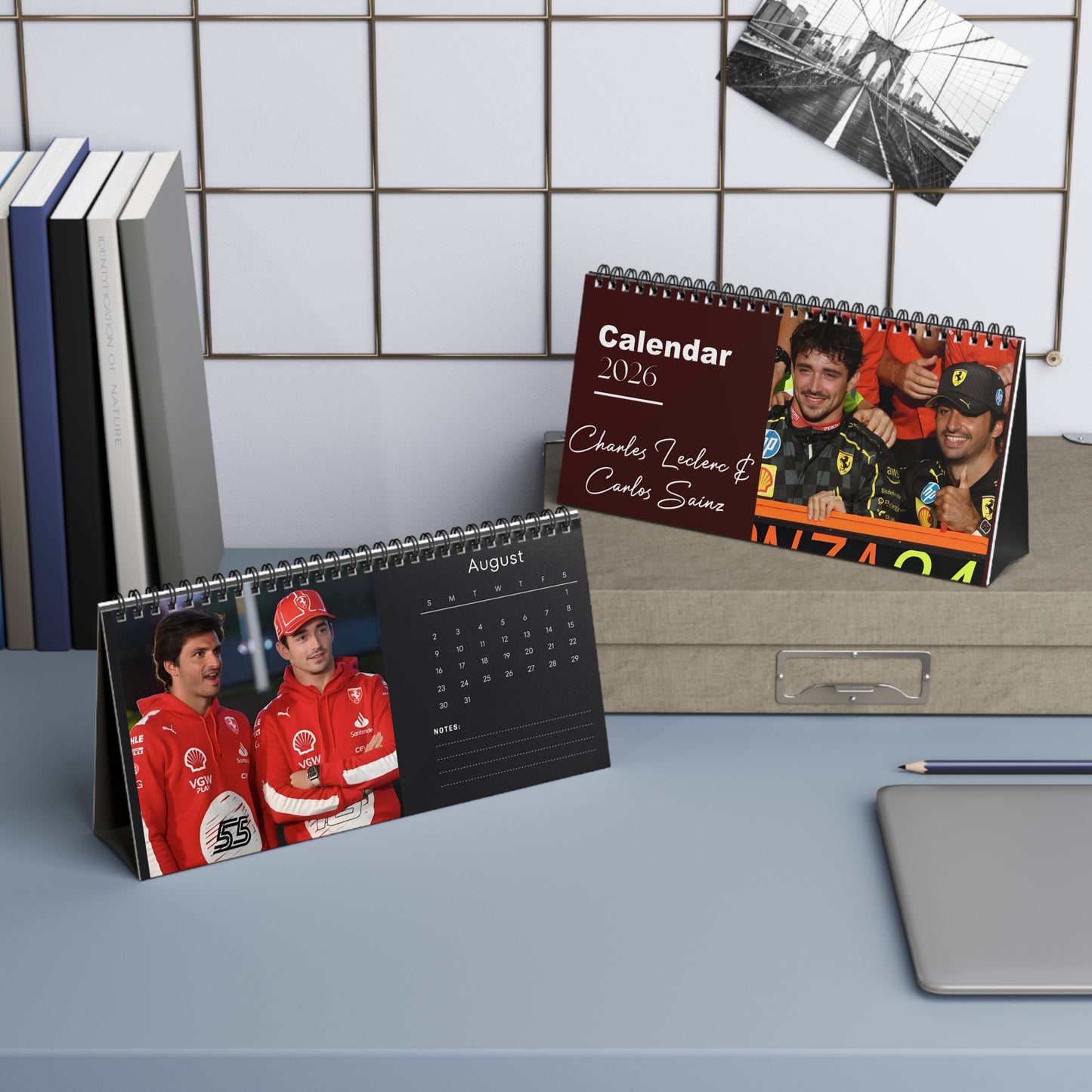 Charles Leclerc & Carlos Sainz 2026 Desk Calendar | Ferrari F1 Drivers | Formula 1 Racing Planner | Motorsport Fans Gift