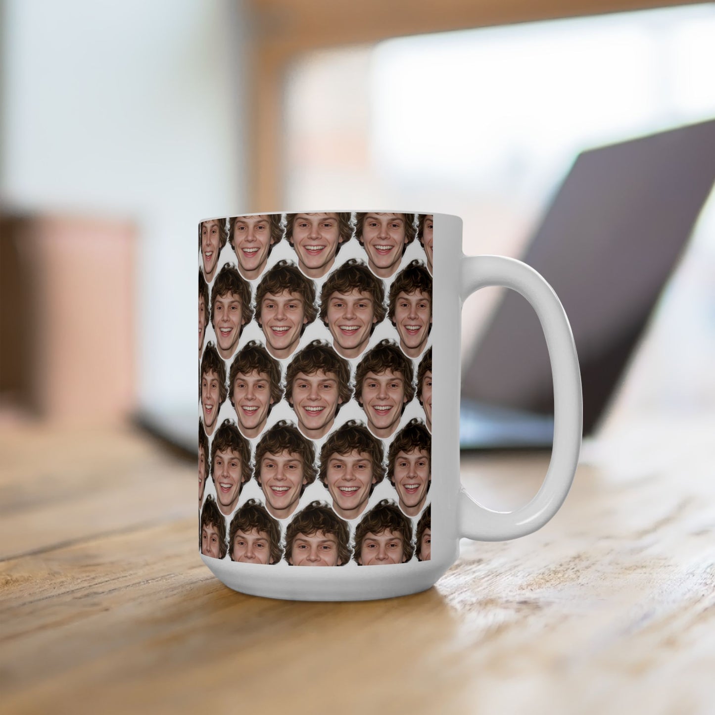 Evan Peters Funny Face Pattern Ceramic Mug | Unique Gift for Evan Peters Fans