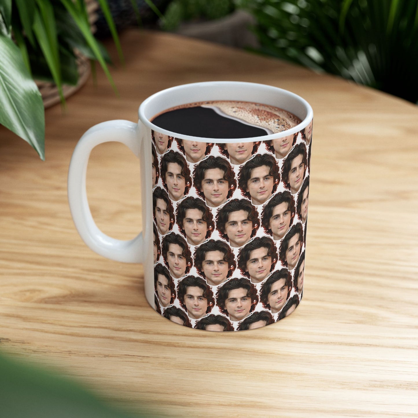 Timothée Chalamet Face Pattern Ceramic Mug | Unique Gift for Timothée Chalamet Fans
