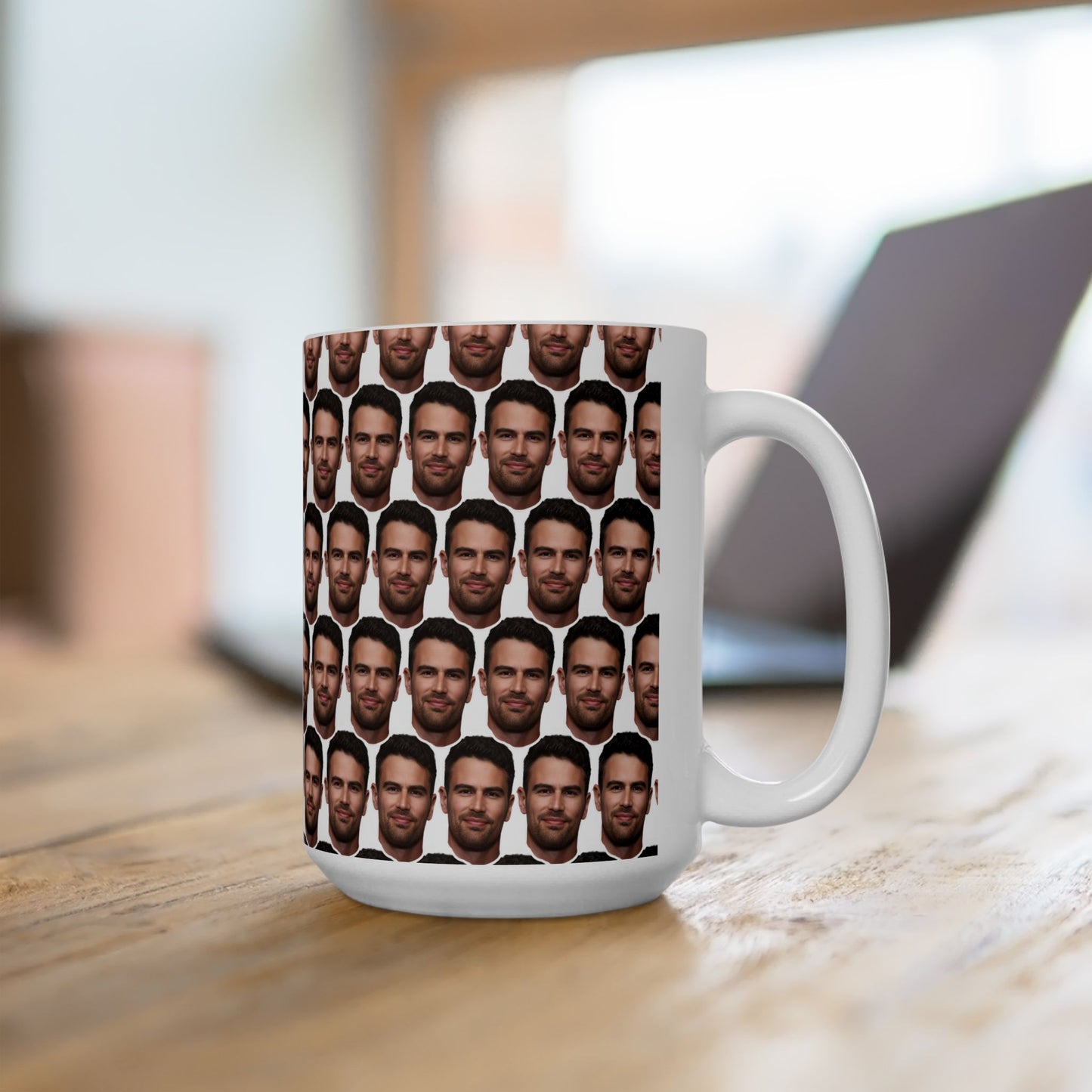 Theo James Face Pattern Ceramic Mug | Unique Gift for Theo James Fans