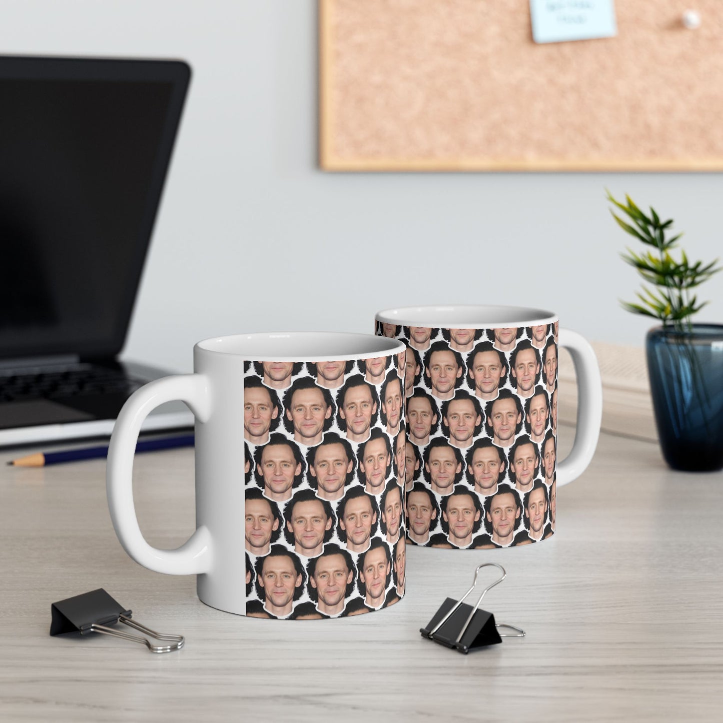 Tom Hiddleston Face Pattern Ceramic Mug | Unique Gift for Tom Hiddleston Fans