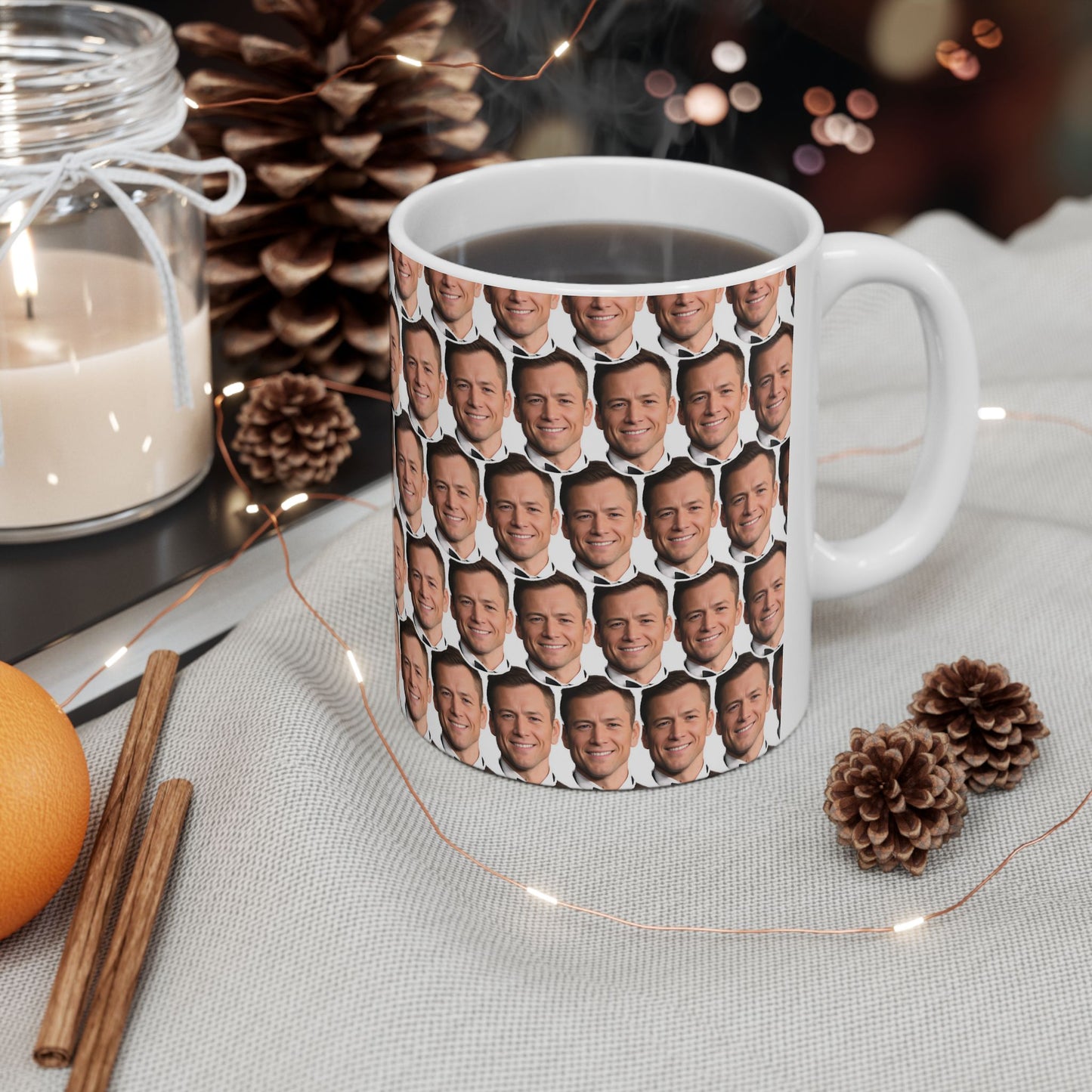 Taron Egerton Face Pattern Ceramic Mug | Unique Gift for Taron Egerton Fans