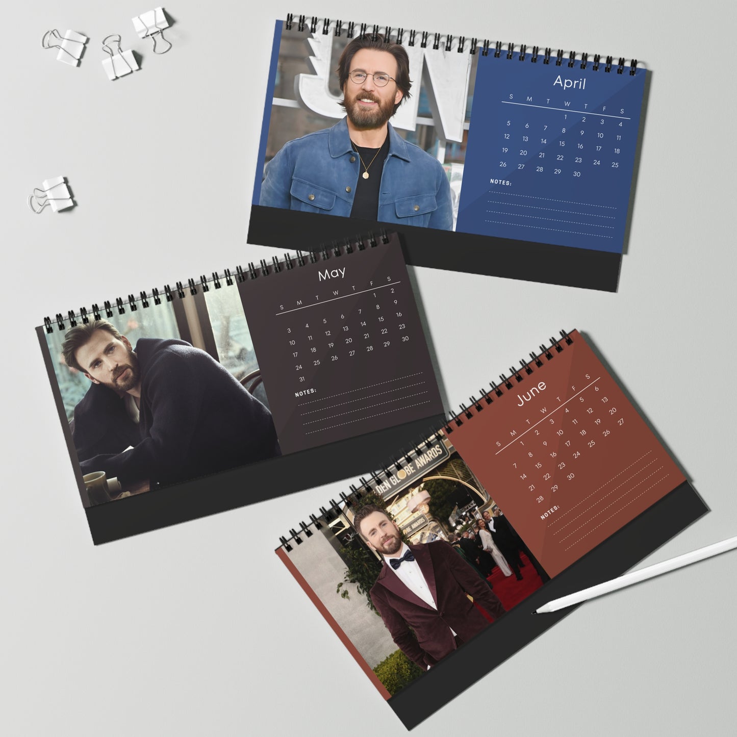 Chris Evans 2026 Desk Calendar | Celebrity Gift | Office Decor