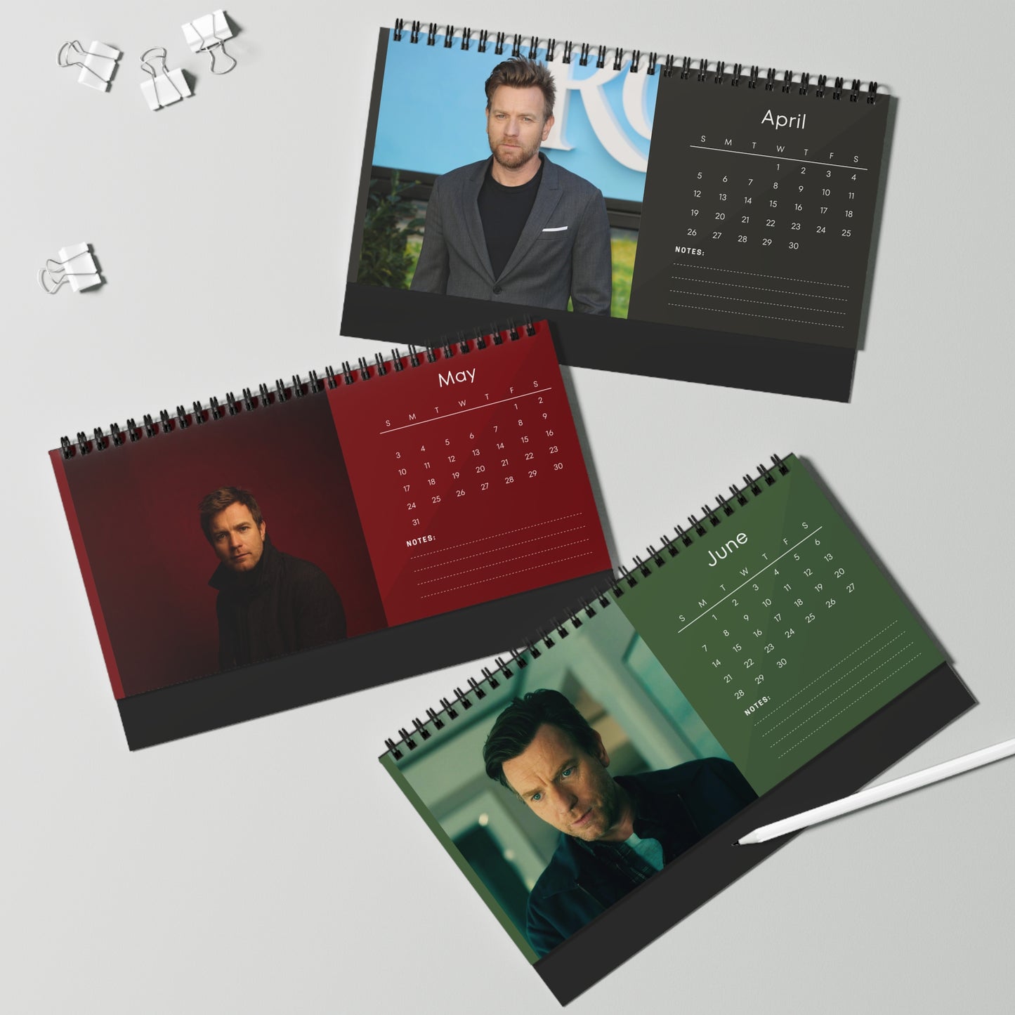 Ewan McGregor 2026 Desk Calendar | Celebrity Spiral Bound Photo Calendar | Fan Collectible Gift | Stylish Desk & Office Décor