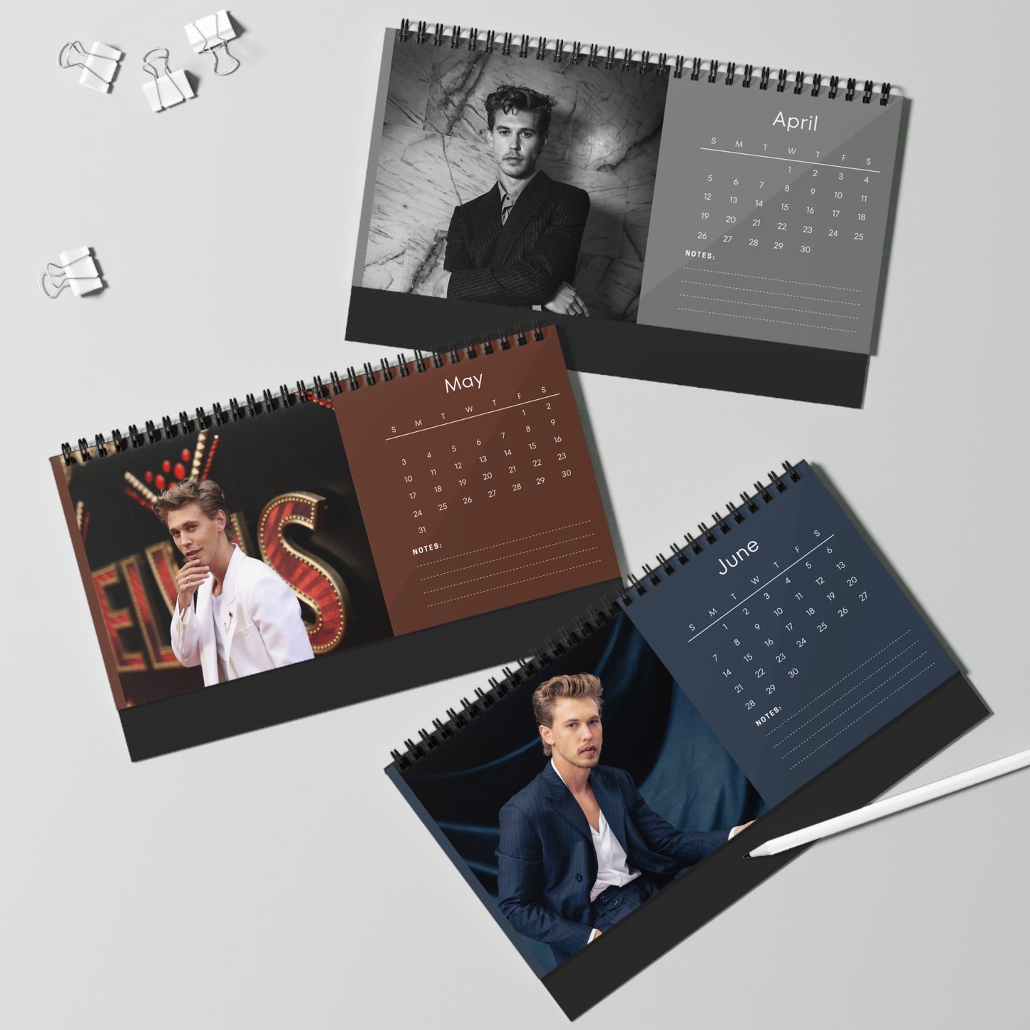 Austin Butler 2026 Desk Calendar | Celebrity Spiral Bound Photo Calendar | Fan Collectible Gift | Stylish Desk & Office Décor