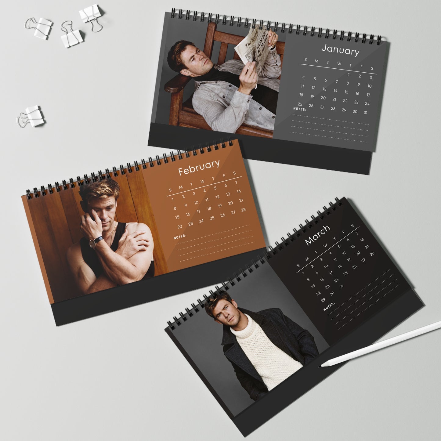 Chris Hemsworth 2026 Desk Calendar, Actor Calendar, Gift for Movie Buff, Office Decor, Daily Planner