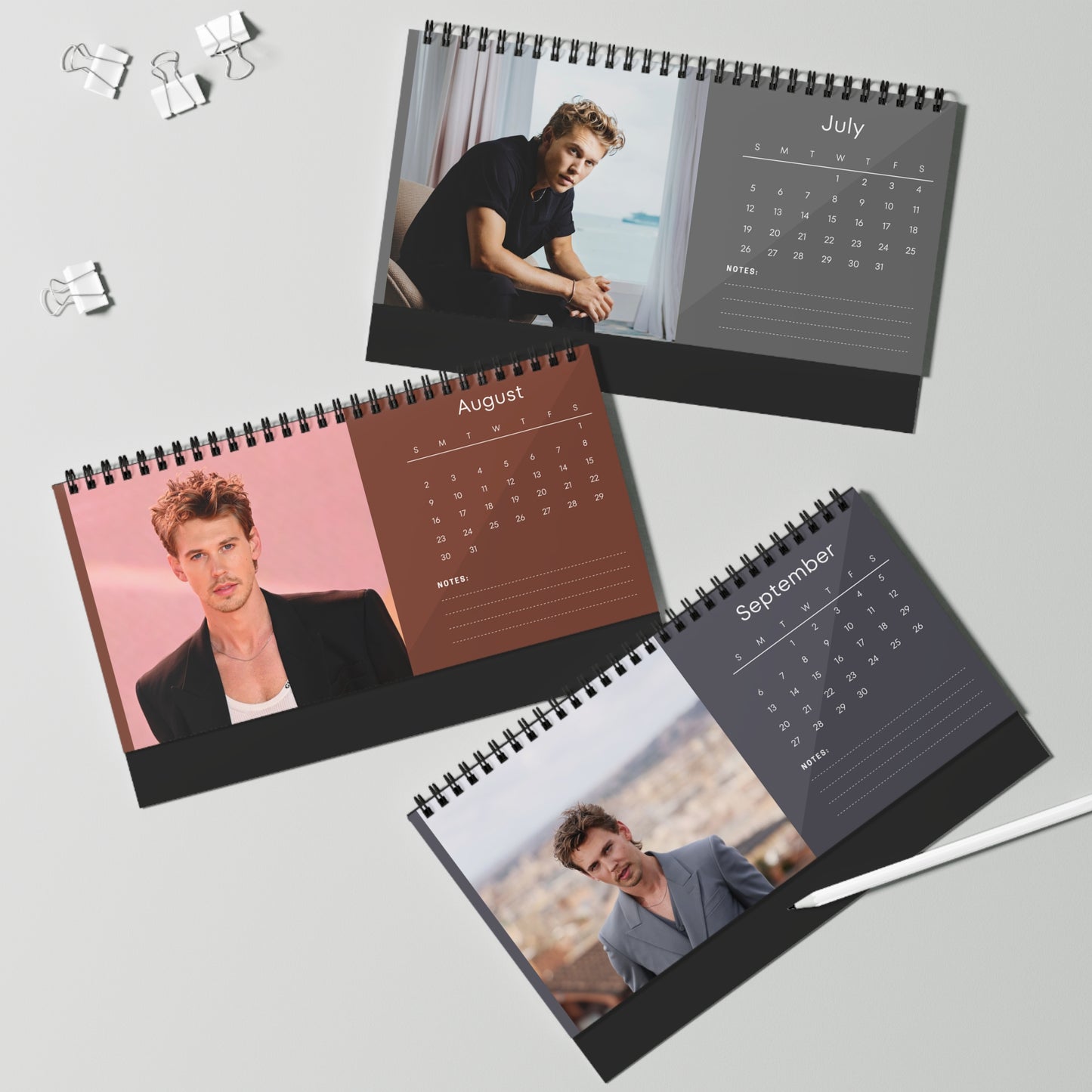 Austin Butler 2026 Desk Calendar | Celebrity Spiral Bound Photo Calendar | Fan Collectible Gift | Stylish Desk & Office Décor