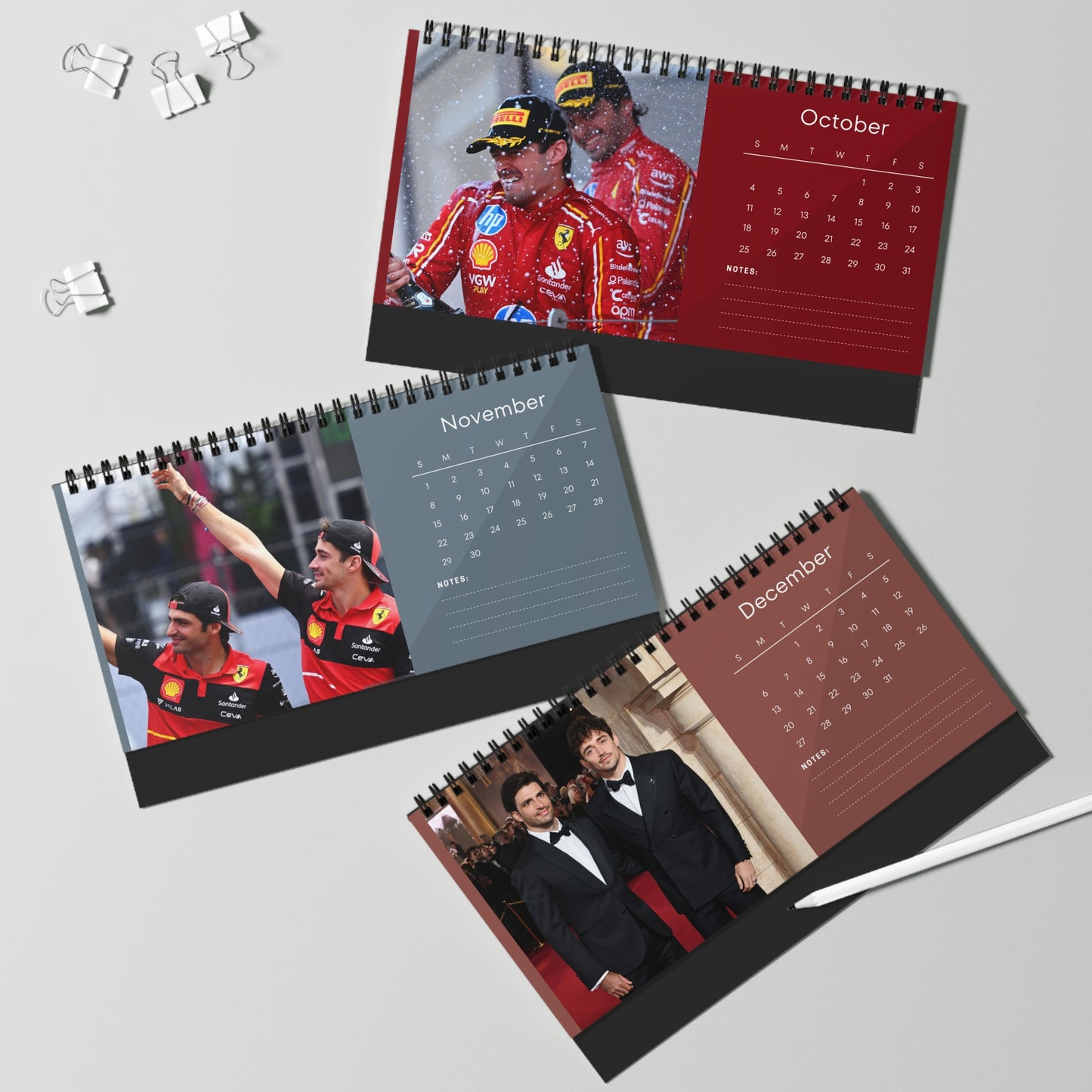 Charles Leclerc & Carlos Sainz 2026 Desk Calendar | Ferrari F1 Drivers | Formula 1 Racing Planner | Motorsport Fans Gift