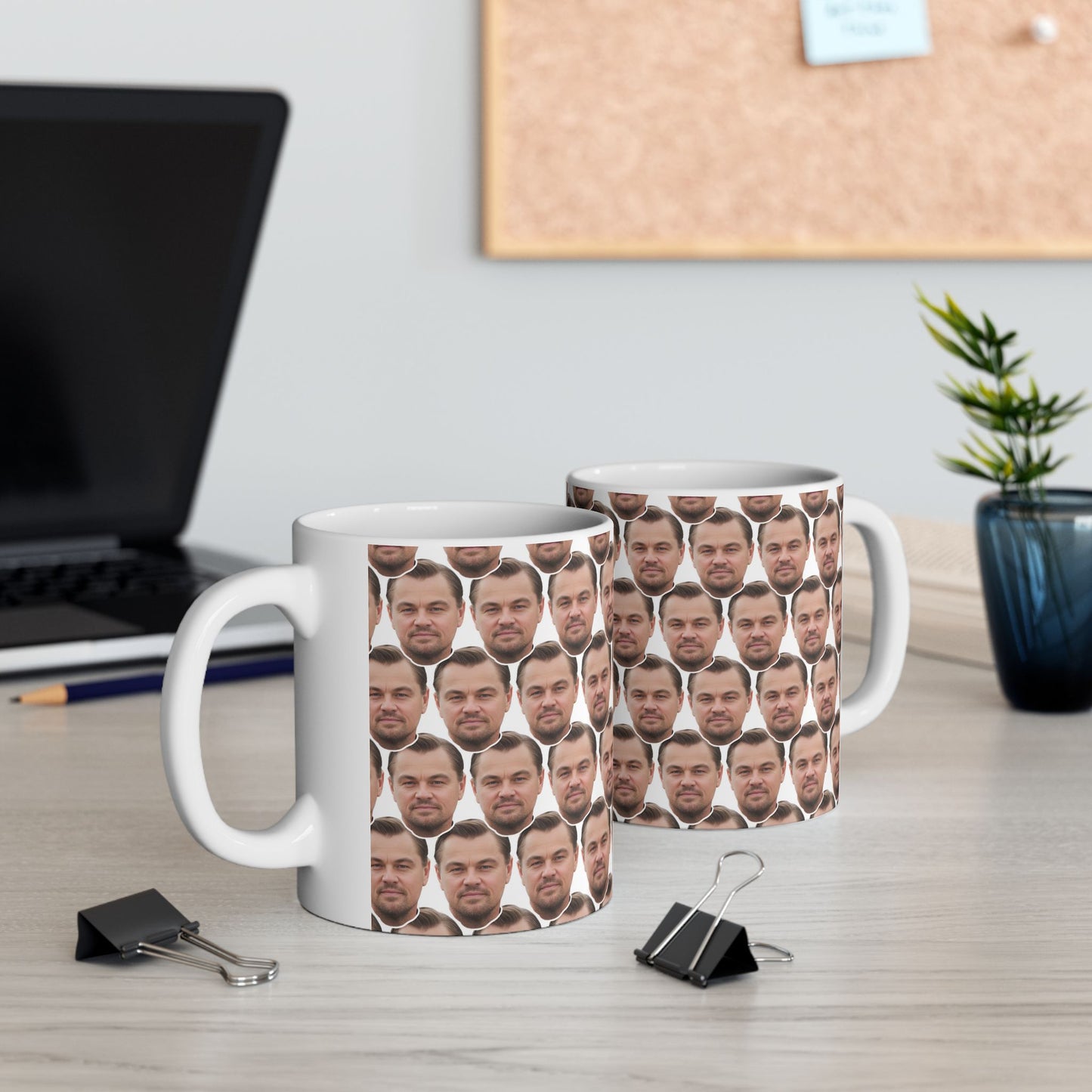 Leonardo DiCaprio Face Pattern Ceramic Mug | Unique Gift for Leonardo DiCaprio Fans