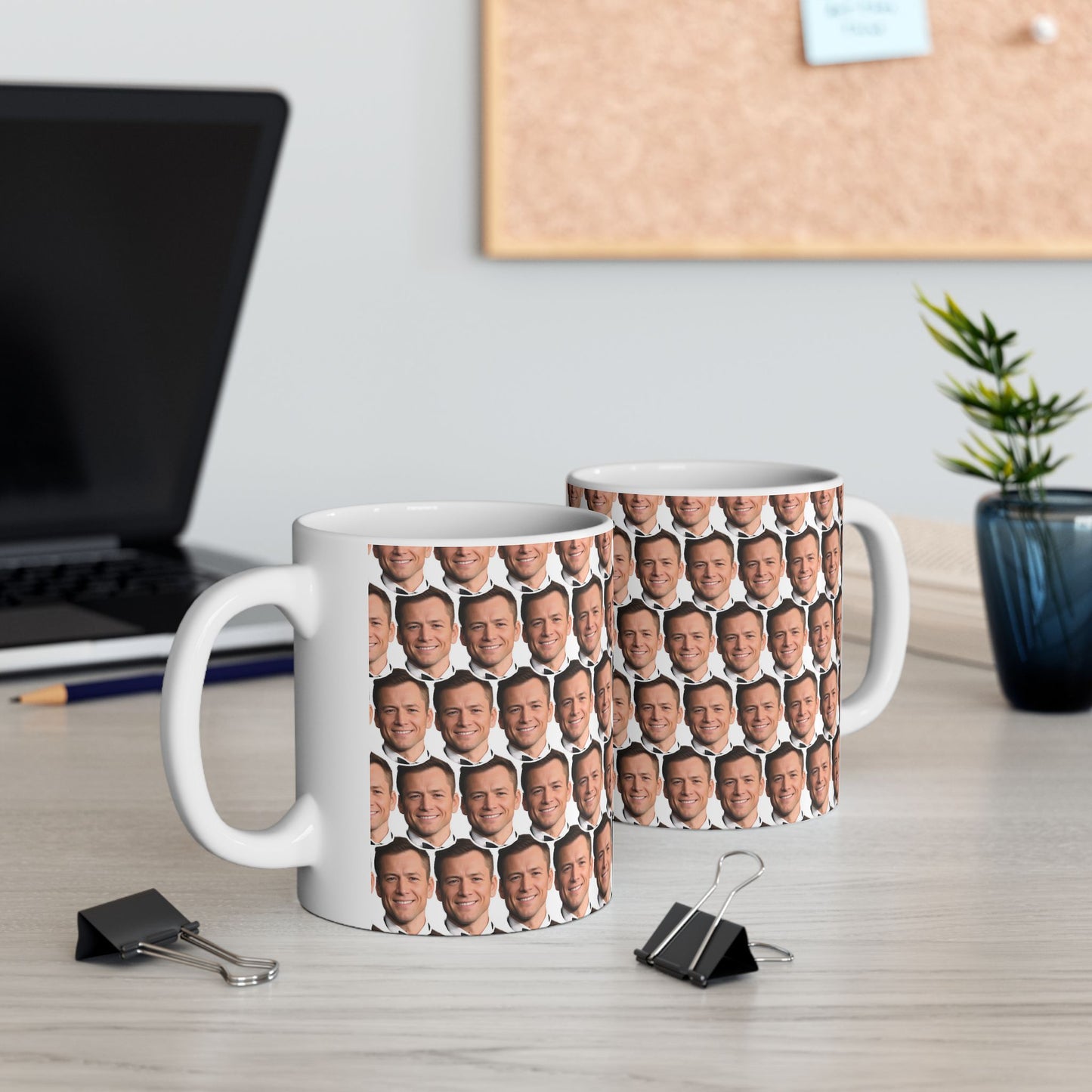 Taron Egerton Face Pattern Ceramic Mug | Unique Gift for Taron Egerton Fans