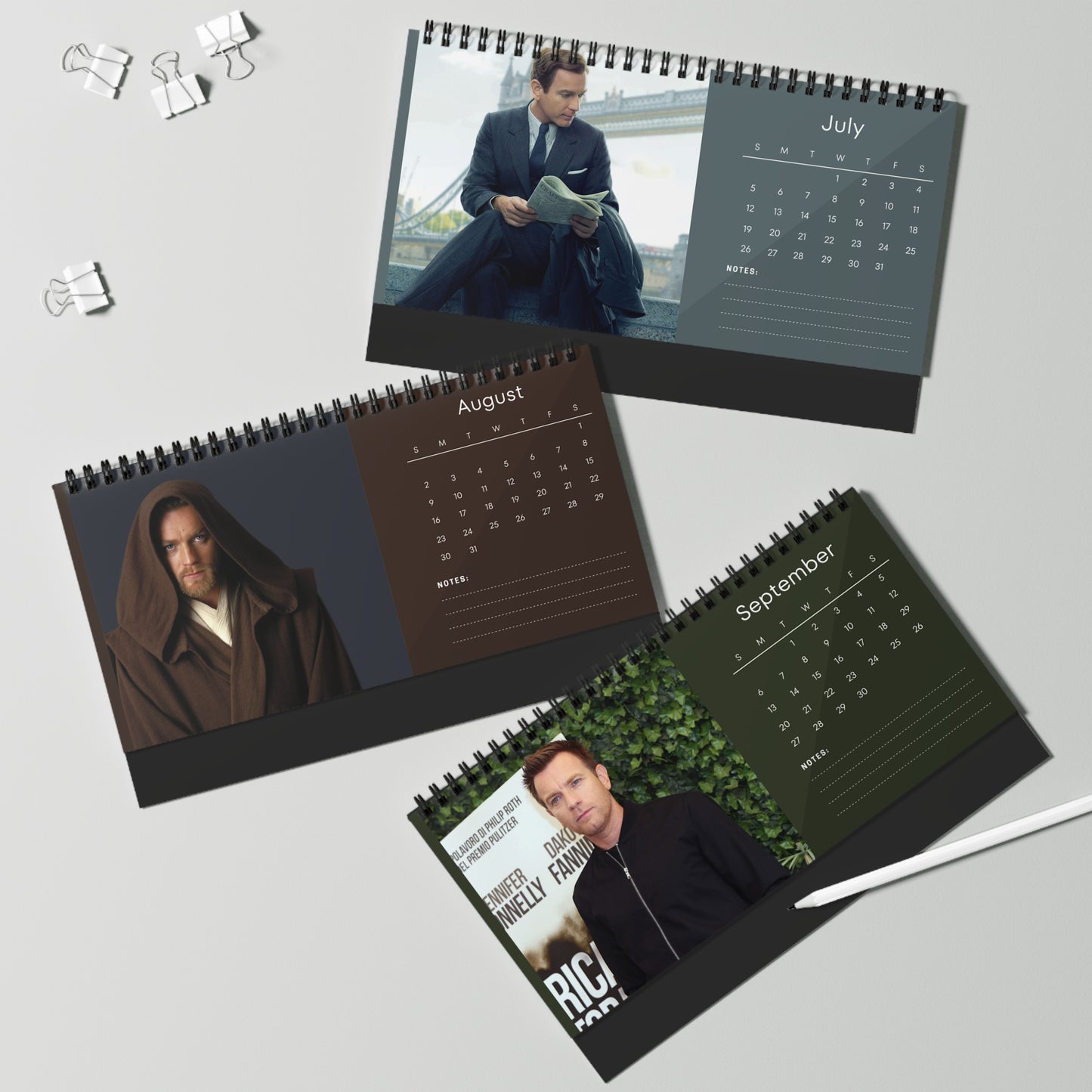 Ewan McGregor 2026 Desk Calendar | Celebrity Spiral Bound Photo Calendar | Fan Collectible Gift | Stylish Desk & Office Décor