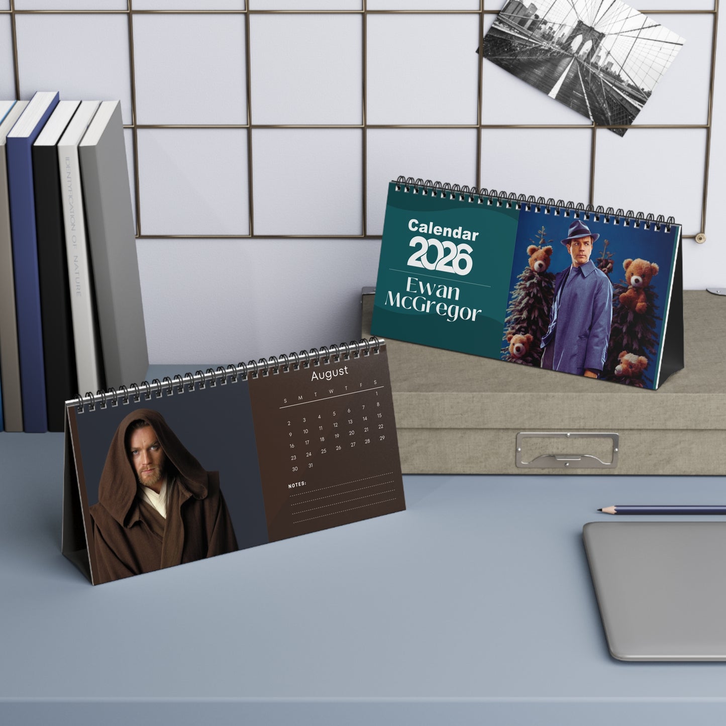 Ewan McGregor 2026 Desk Calendar | Celebrity Spiral Bound Photo Calendar | Fan Collectible Gift | Stylish Desk & Office Décor