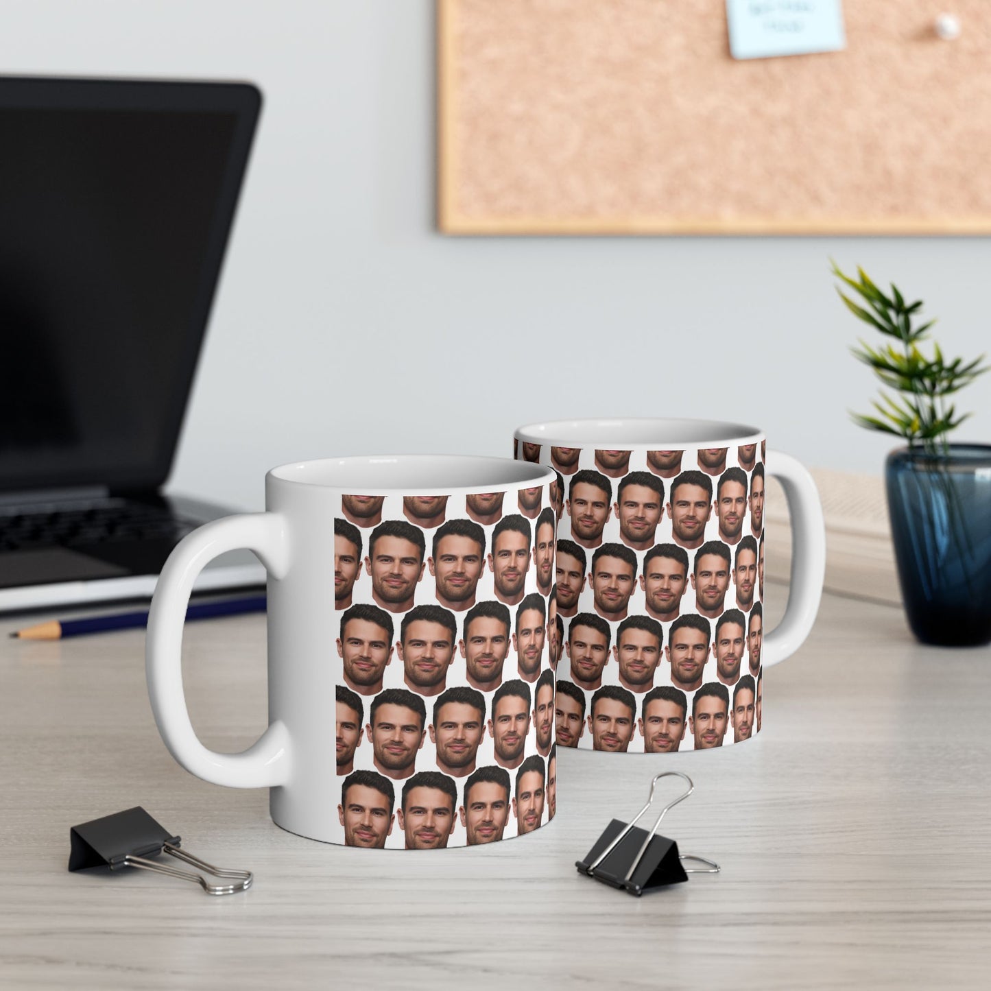 Theo James Face Pattern Ceramic Mug | Unique Gift for Theo James Fans