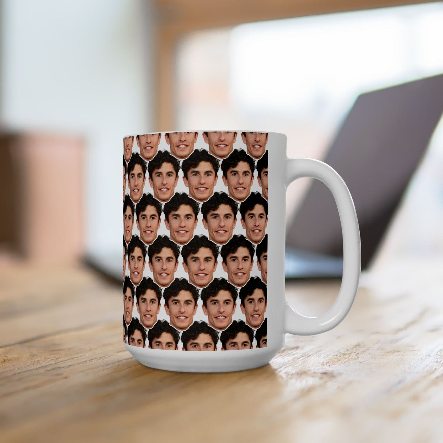 Marc Marquez Face Pattern Ceramic Mug | Unique Gift for Marc Marquez Fans