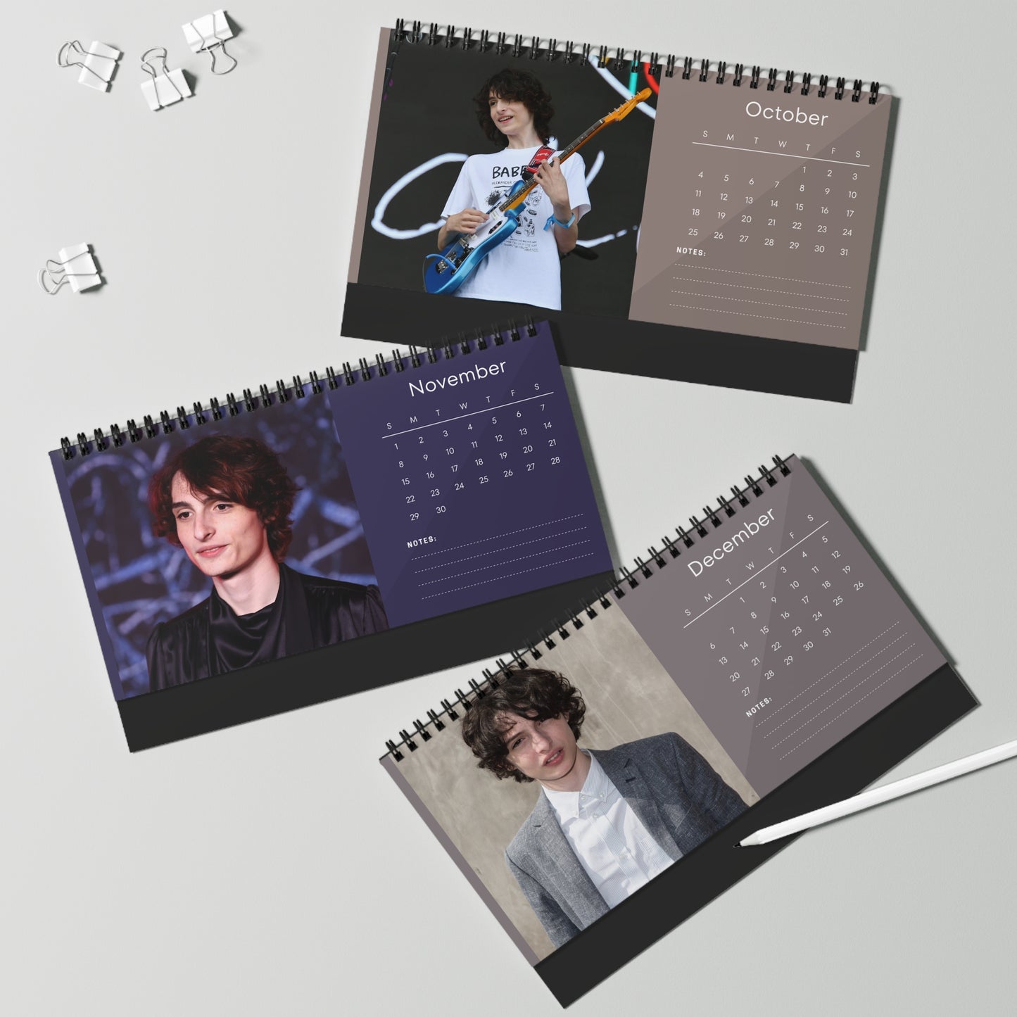 Finn Wolfhard 2026 Desk Calendar | Celebrity Spiral Bound Photo Calendar | Fan Collectible Gift | Stylish Desk & Office Décor