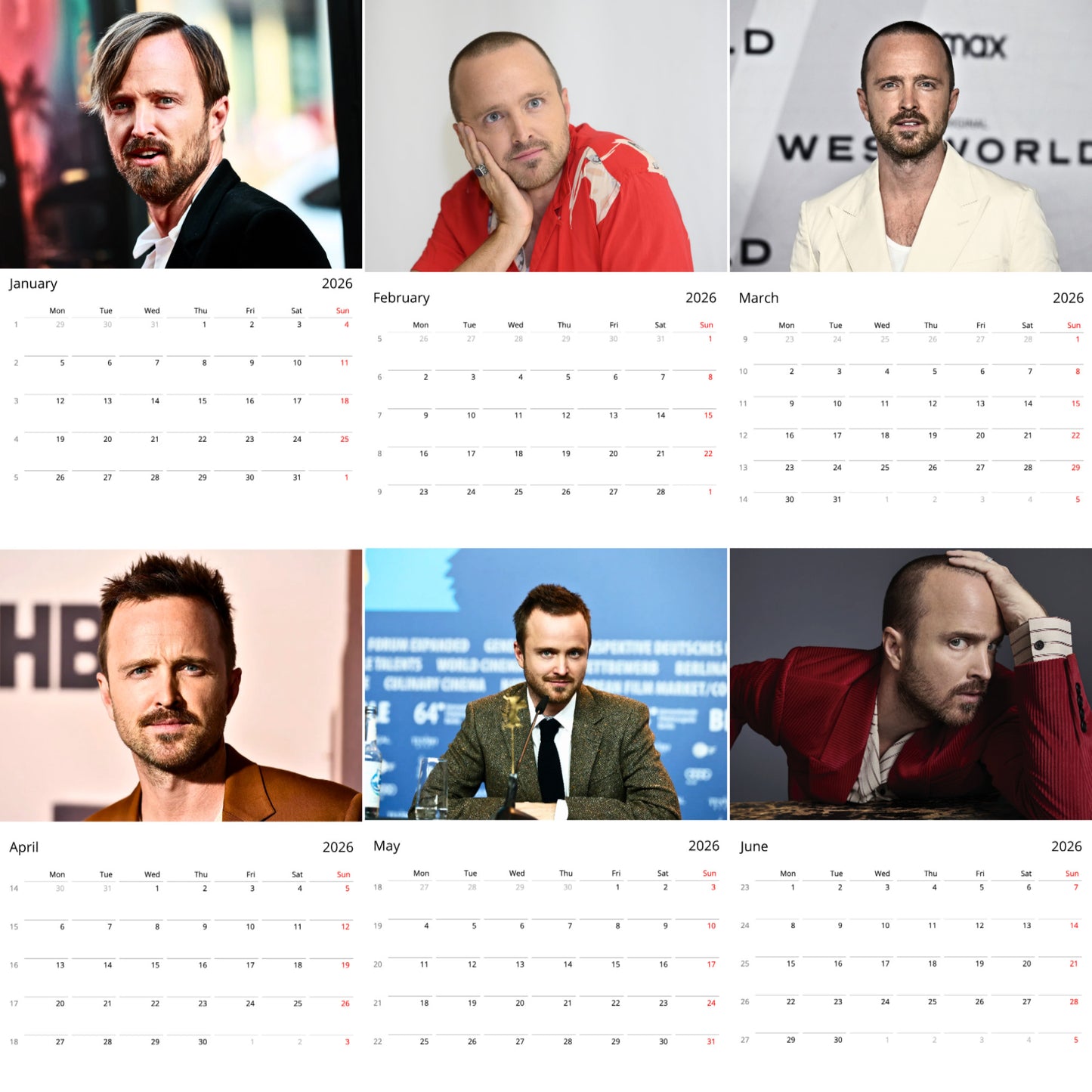 Aaron Paul 2026 Wall Calendar (Large Calendar) β Celebrity Fan Gift, Premium Wall Art