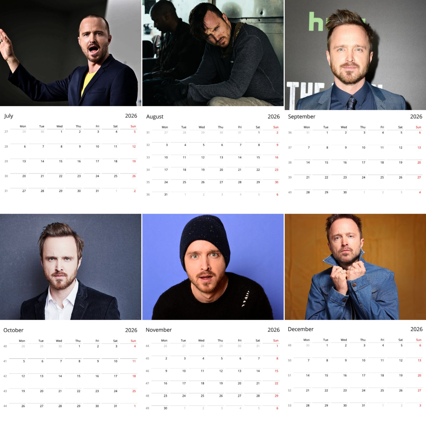 Aaron Paul 2026 Wall Calendar (Large Calendar) β Celebrity Fan Gift, Premium Wall Art