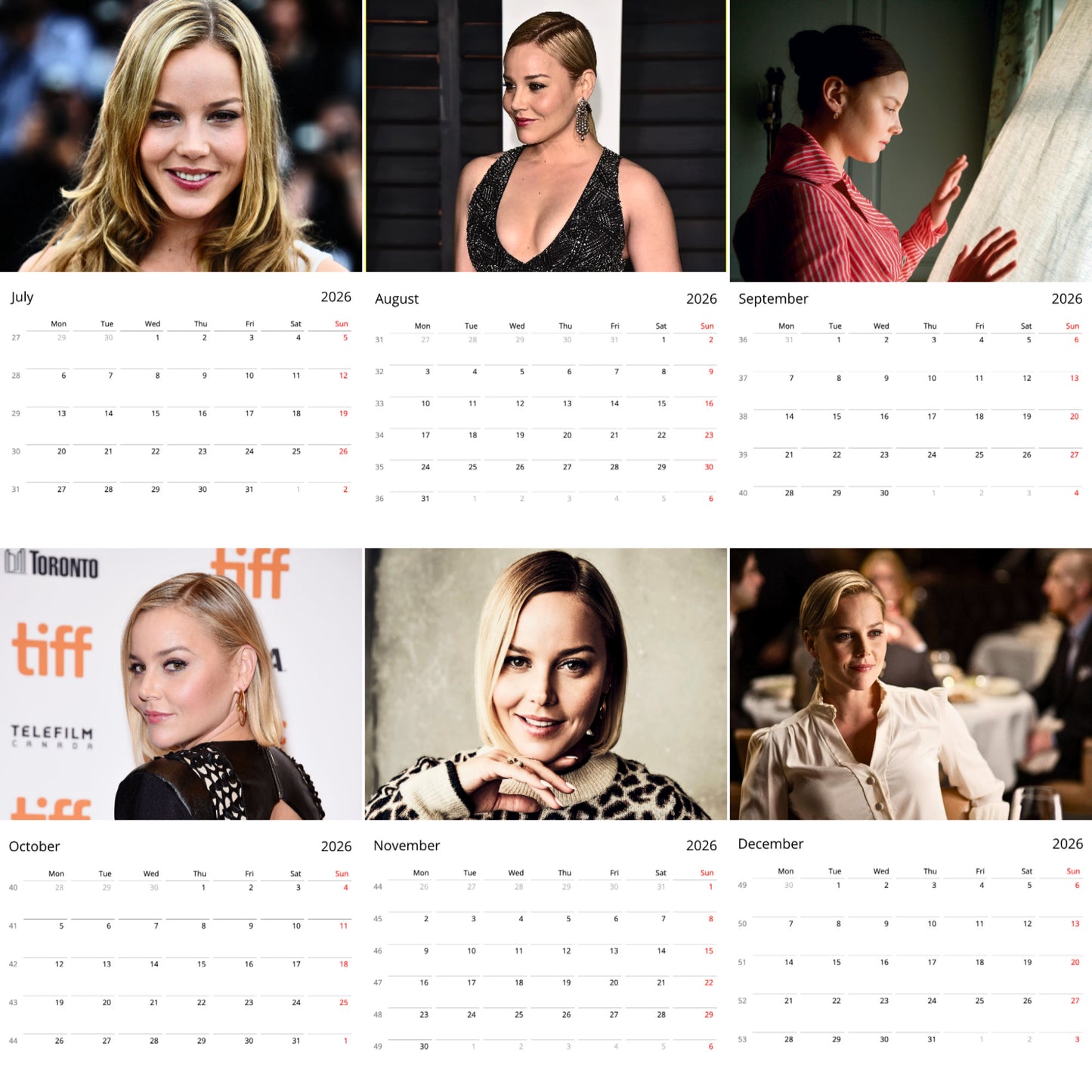 Abbie Cornish 2026 Wall Calendar (Large Calendar) β Celebrity Fan Gift, Premium Wall Art