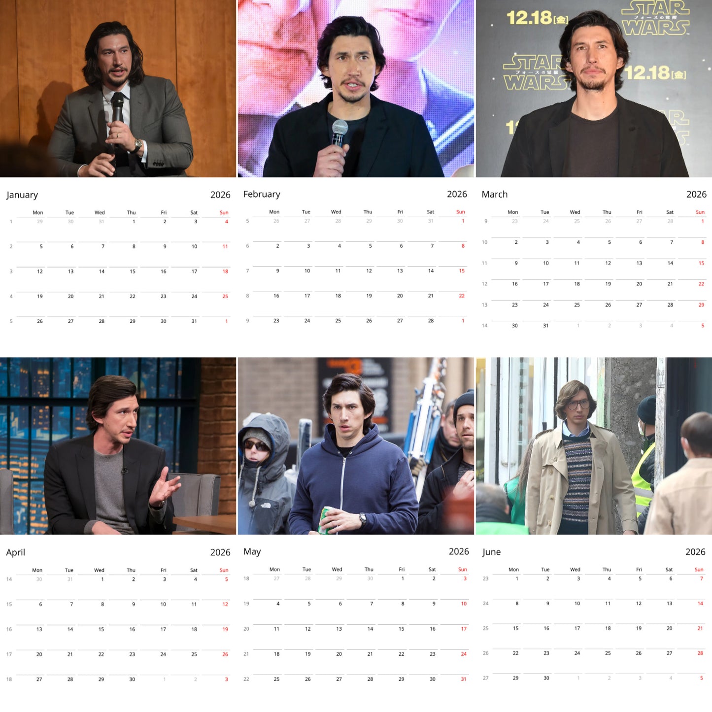 Adam Driver 2026 Wall Calendar (Large Calendar) β Celebrity Fan Gift, Premium Wall Art
