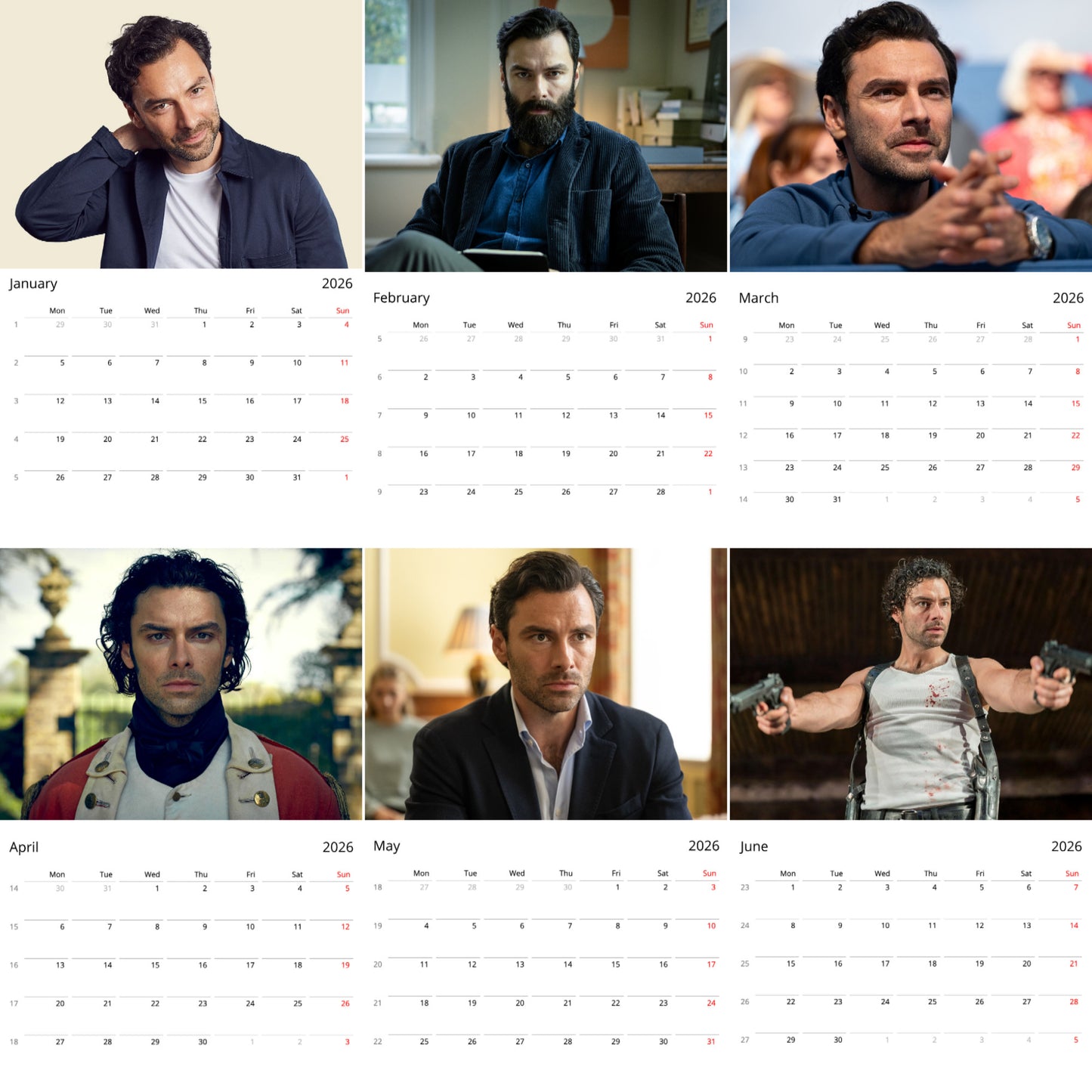 Aidan Turner 2026 Wall Calendar (Large Calendar) β Celebrity Fan Gift, Premium Wall Artall calendars 2026