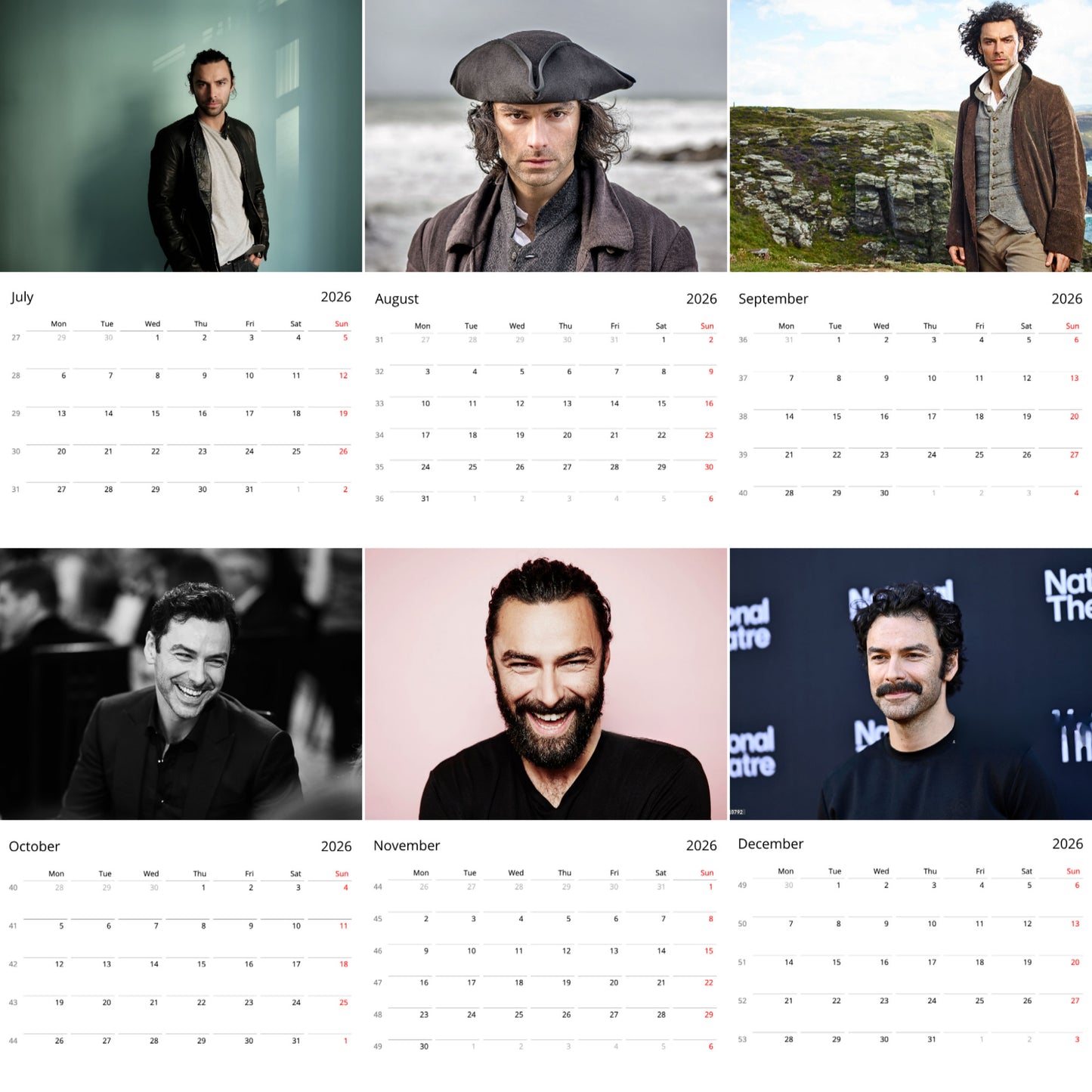 Aidan Turner 2026 Wall Calendar (Large Calendar) β Celebrity Fan Gift, Premium Wall Artall calendars 2026