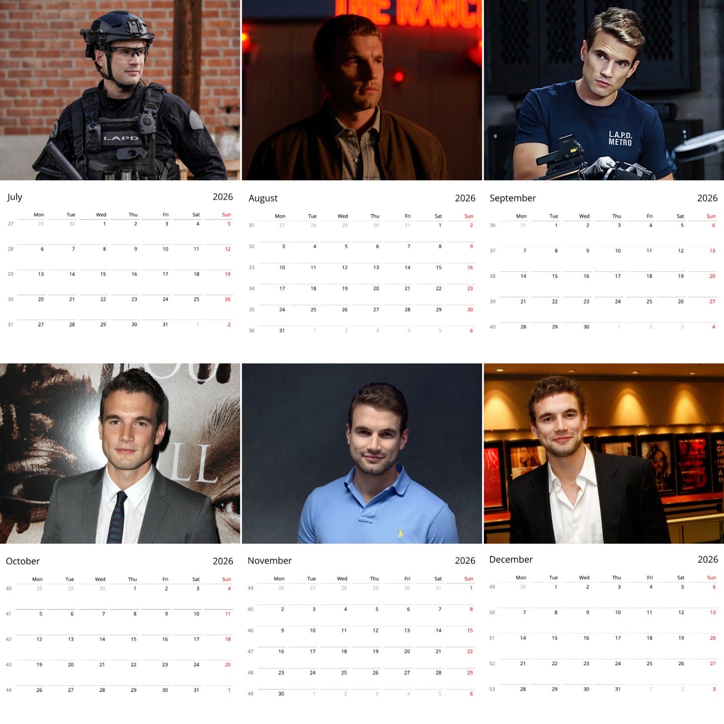 Alex Russell 2026 Wall Calendar (Large Calendar) β Celebrity Fan Gift, Premium Wall Art