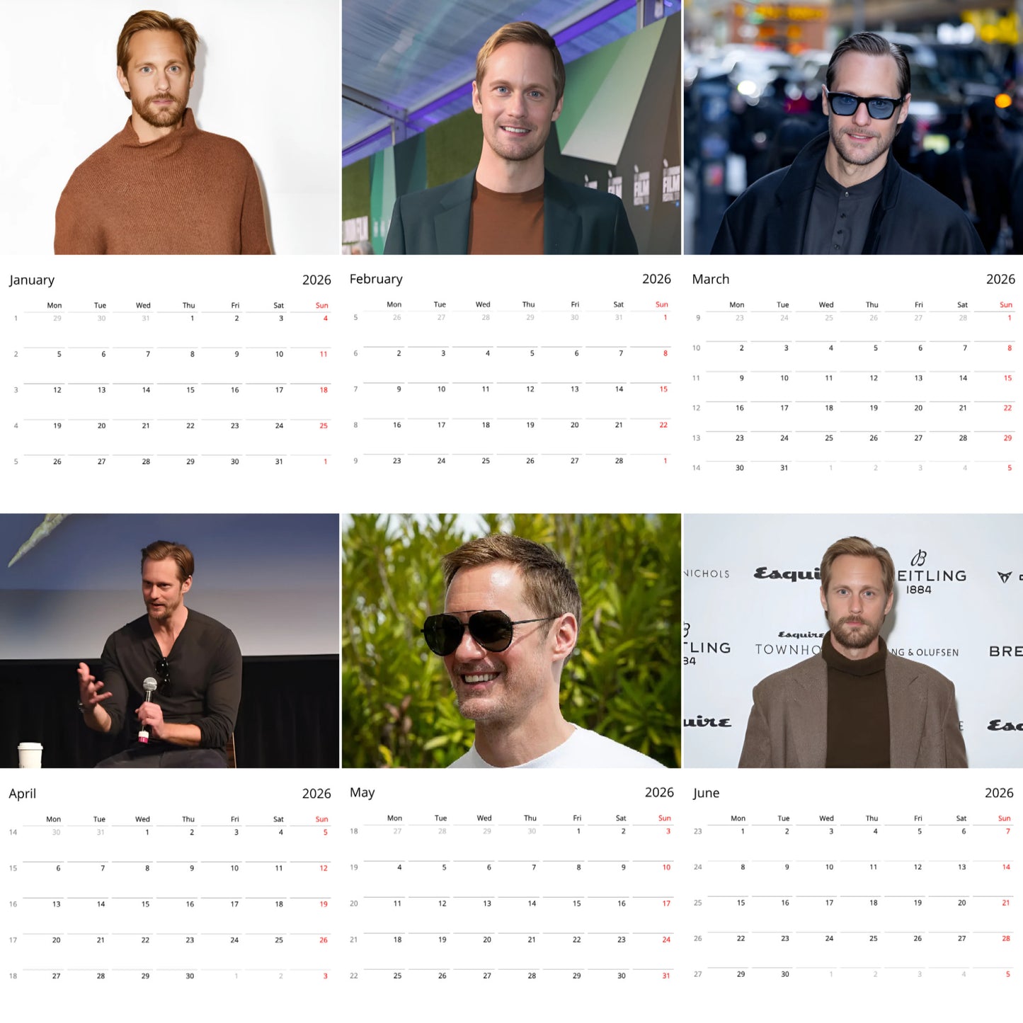 Alexander Skarsgård 2026 Wall Calendar (Large Calendar) – Hollywood Star Fan Gift, Premium Wall Art