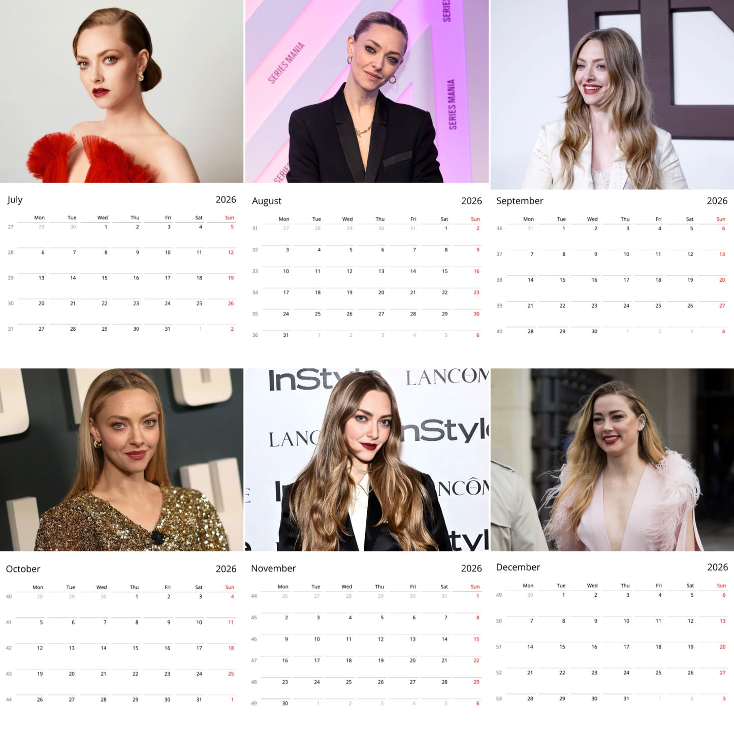 Amanda Seyfried 2026 Wall Calendar (Large Calendar) β Celebrity Fan Gift, Premium Wall Art