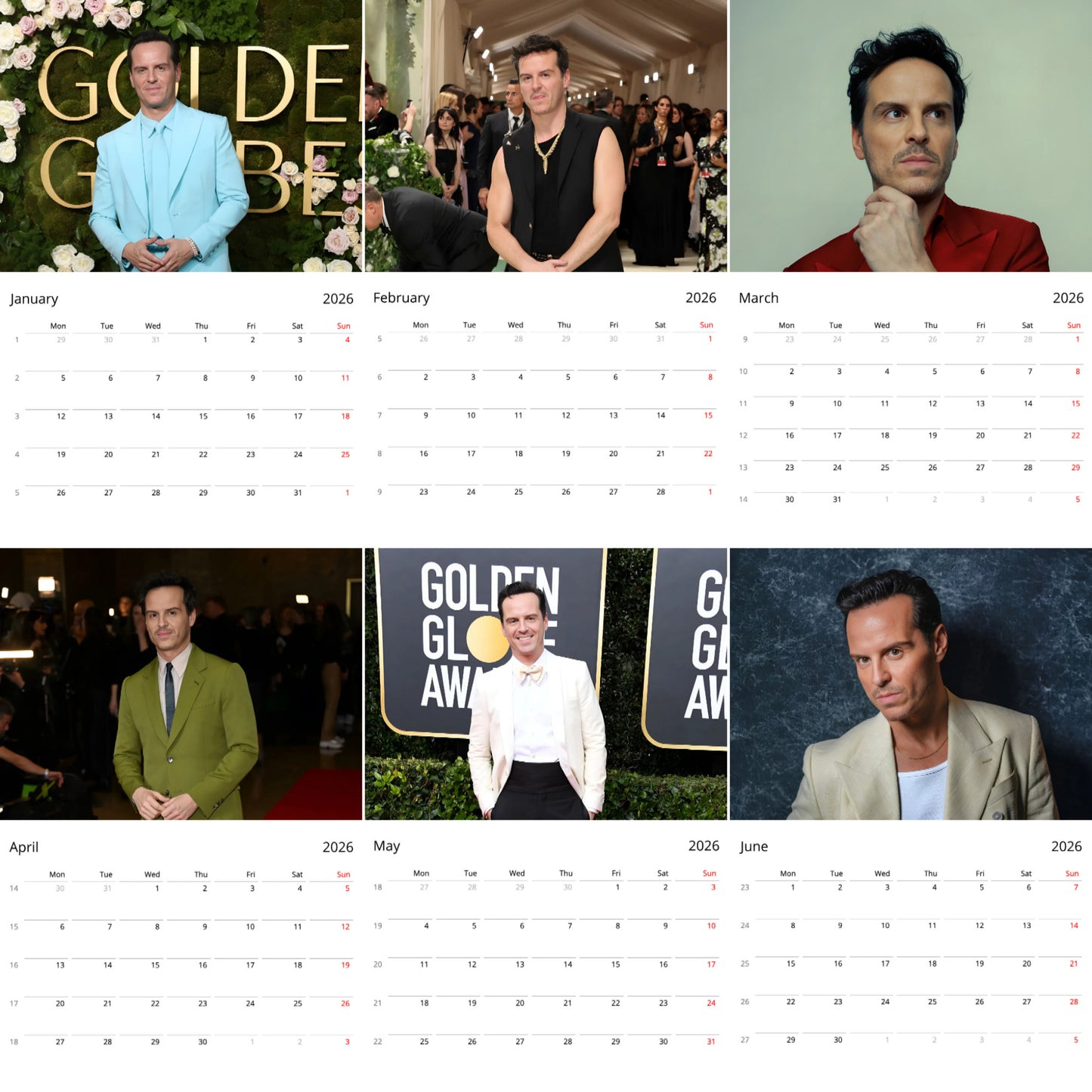 Andrew Scott 2026 Wall Calendar (Large Calendar) – Hollywood Star Fan Gift, Premium Wall Art