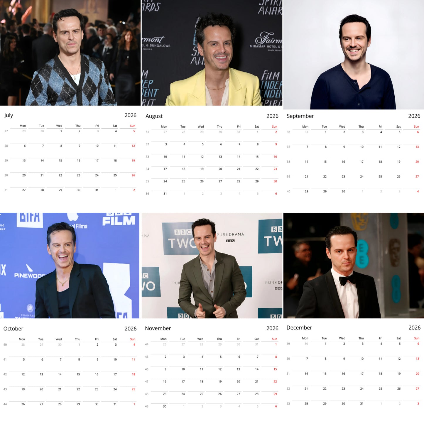 Andrew Scott 2026 Wall Calendar (Large Calendar) – Hollywood Star Fan Gift, Premium Wall Art