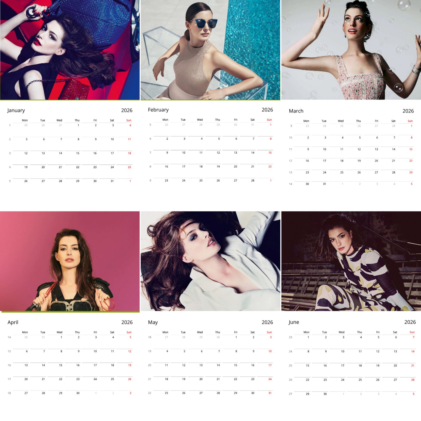 Anne Hathaway 2026 Wall Calendar – Exclusive Celebrity Poster Calendar for Fans, Premium Quality Art Prints