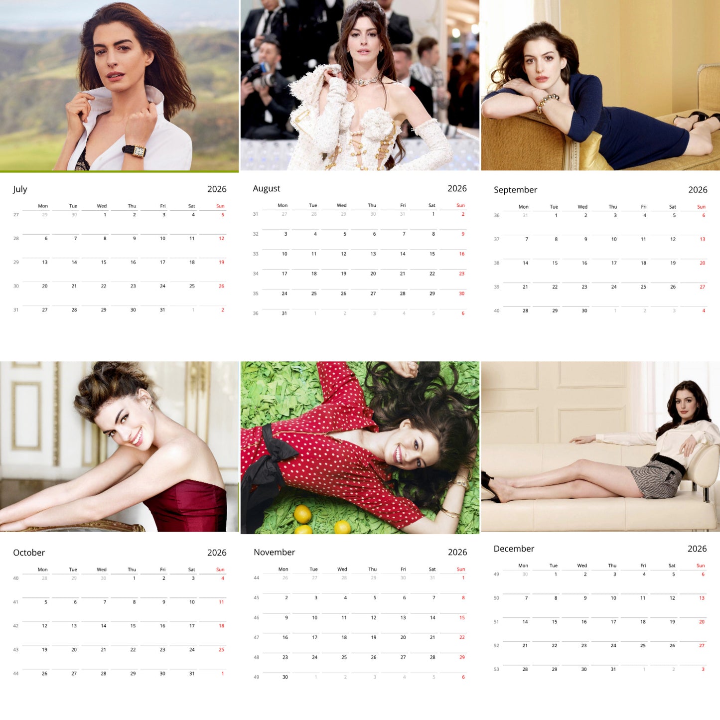 Anne Hathaway 2026 Wall Calendar – Exclusive Celebrity Poster Calendar for Fans, Premium Quality Art Prints